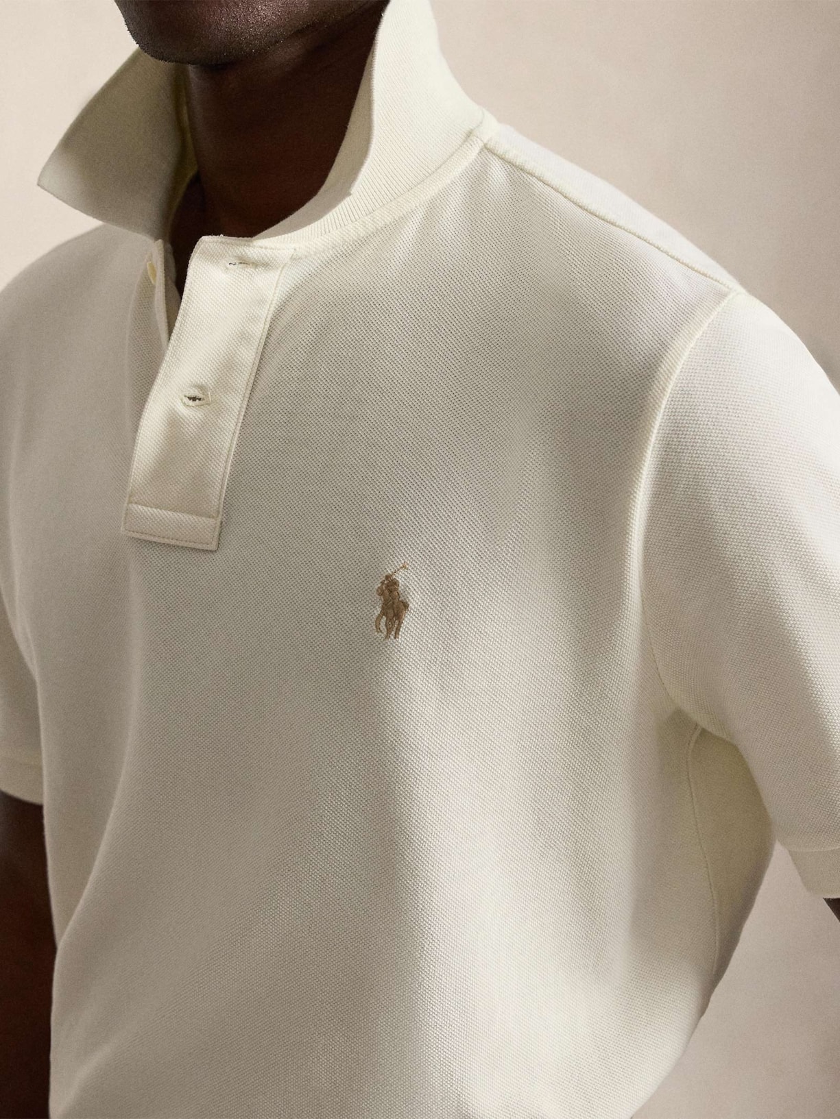 Polo Masculina Manga Curta Classic Logo Bordado Off White Polo Ralph Lauren