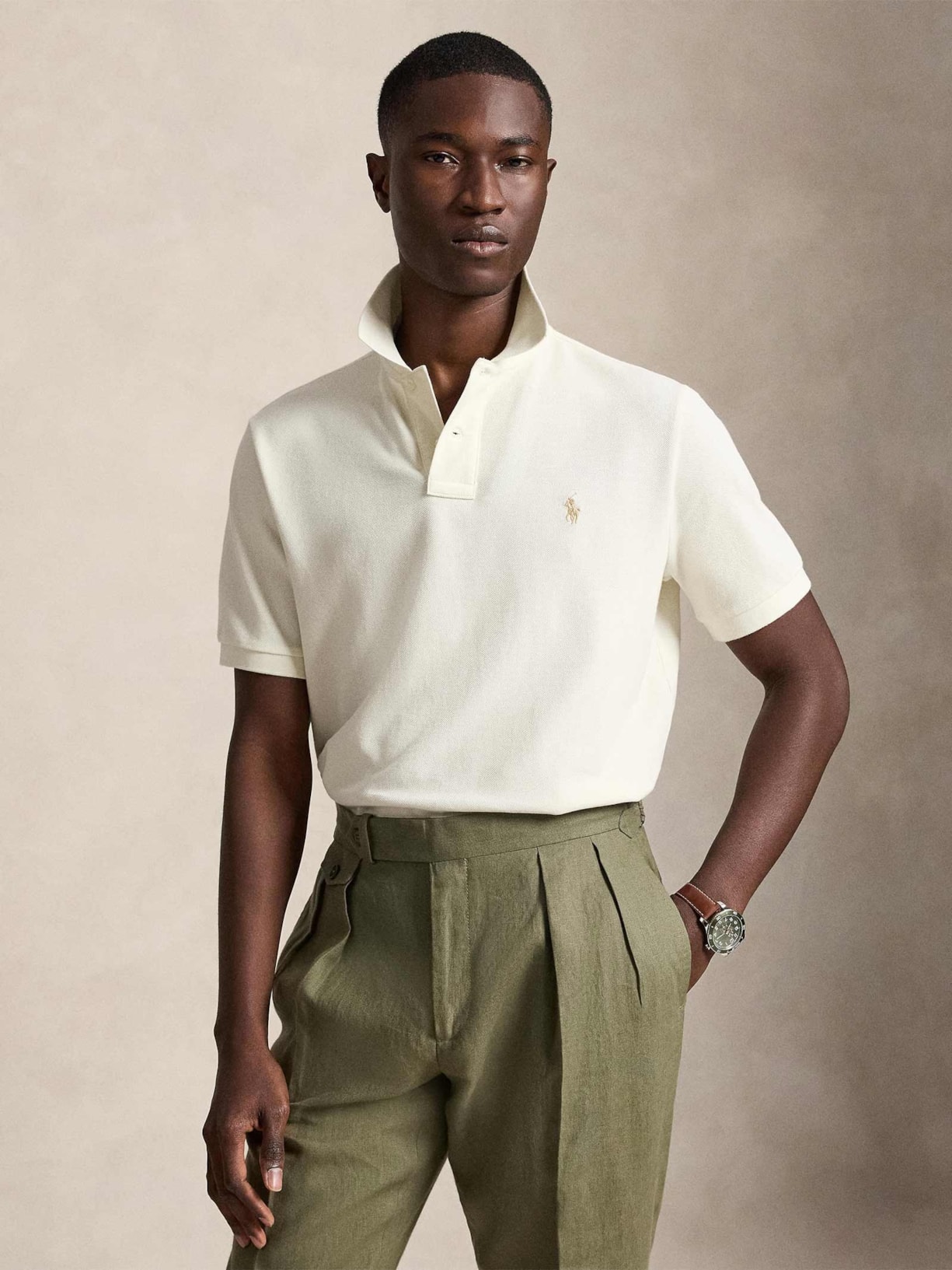 Polo Masculina Manga Curta Classic Logo Bordado Off White Polo Ralph Lauren