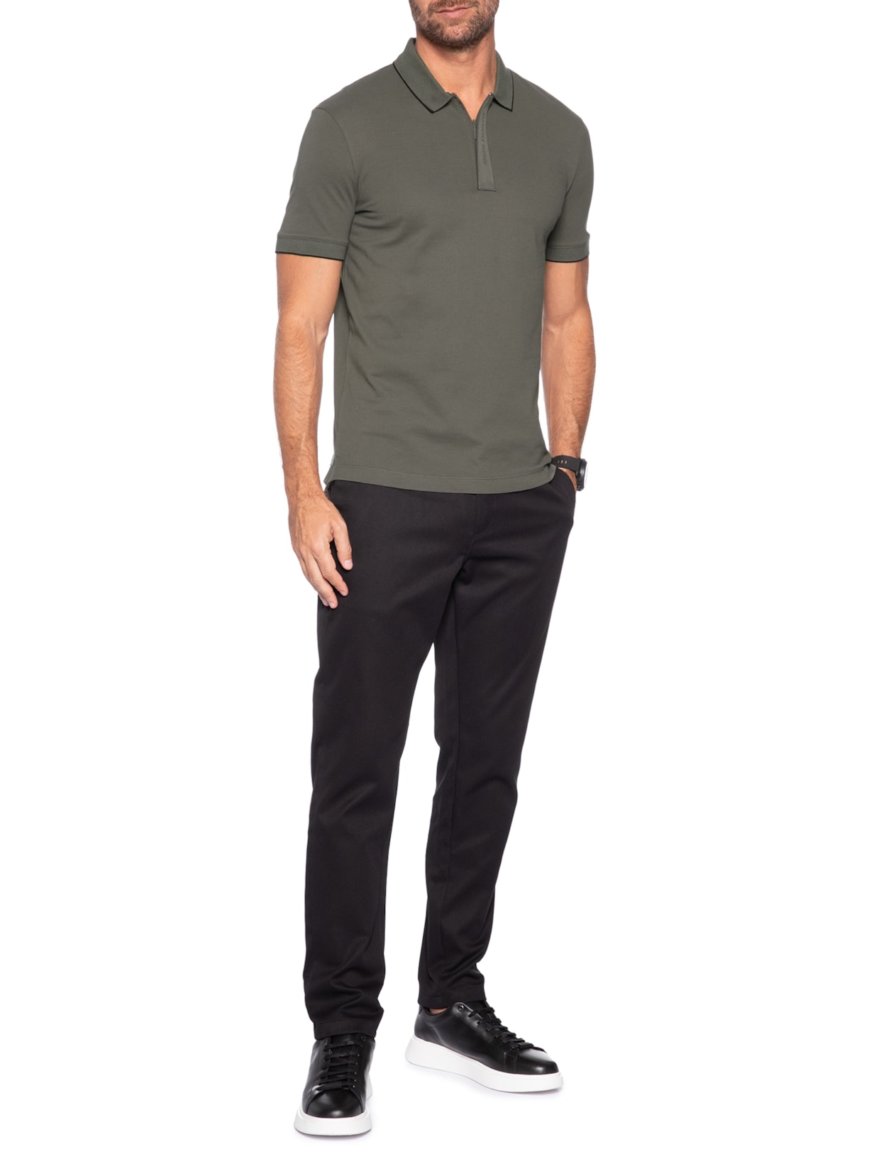 Pólo Masculina Manga Curta Colarinho Fechado Verde Armani Exchange