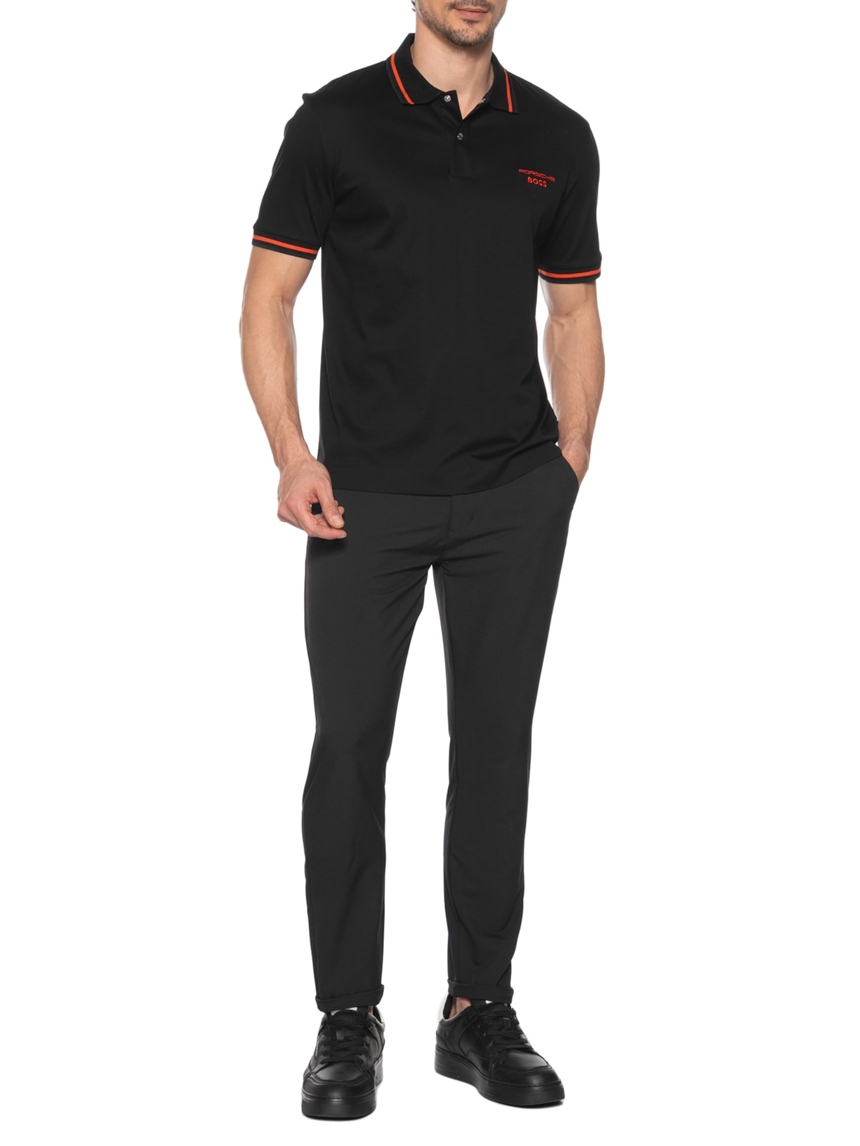 Polo Masculina Manga Curta Collab Porsch Preto Boss