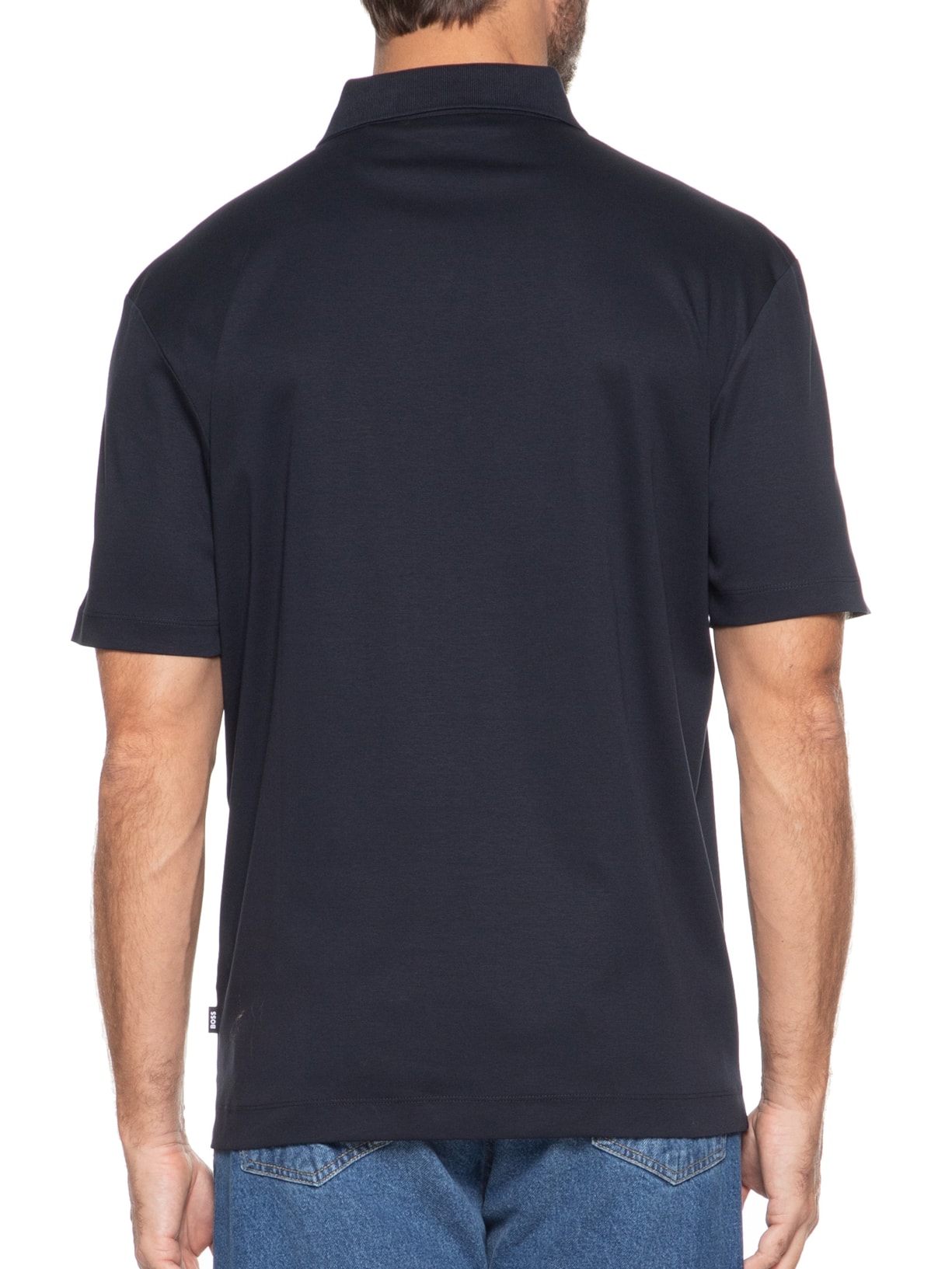 Polo Masculina Manga Curta com Aplique C-Parris Azul Boss