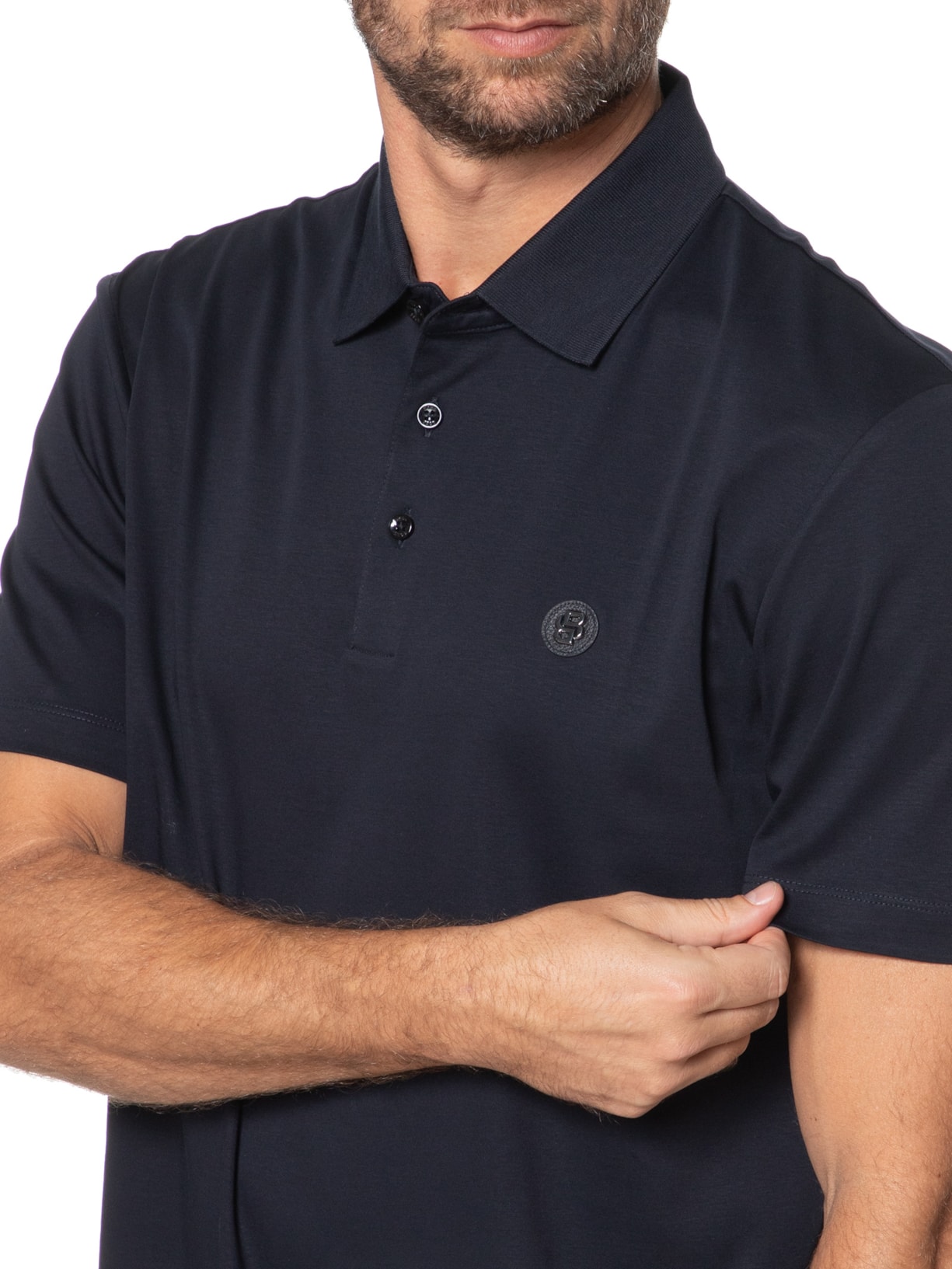 Polo Masculina Manga Curta com Aplique C-Parris Azul Boss