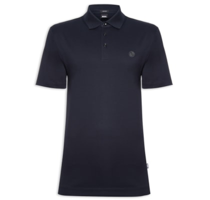 Polo Masculina Manga Curta com Aplique C-Parris - Azul