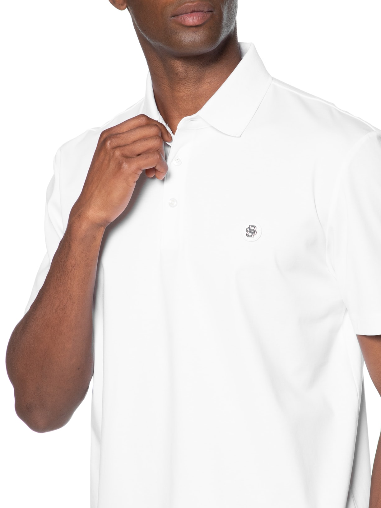 Polo Masculina Manga Curta com Aplique C-Parris Regular fit Branco Boss
