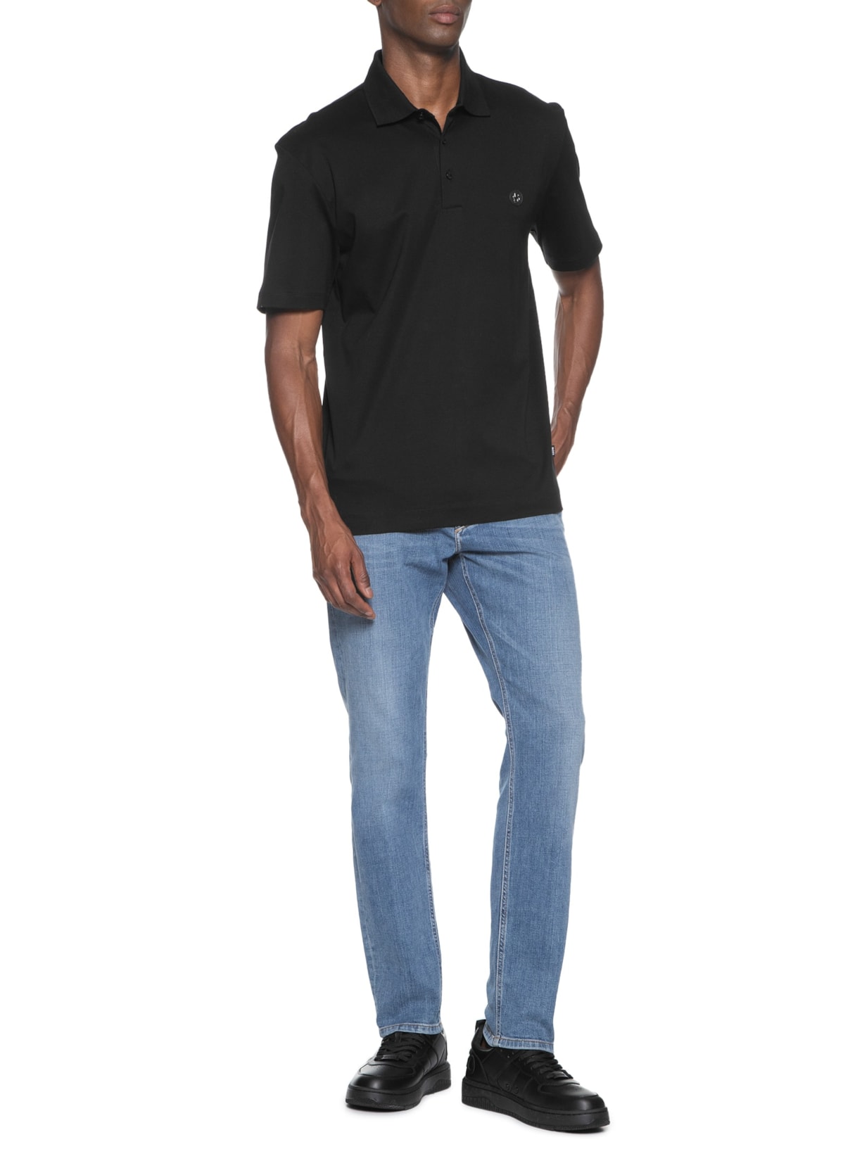 Polo Masculina Manga Curta com Aplique C-Parris Regular fit Preto Boss