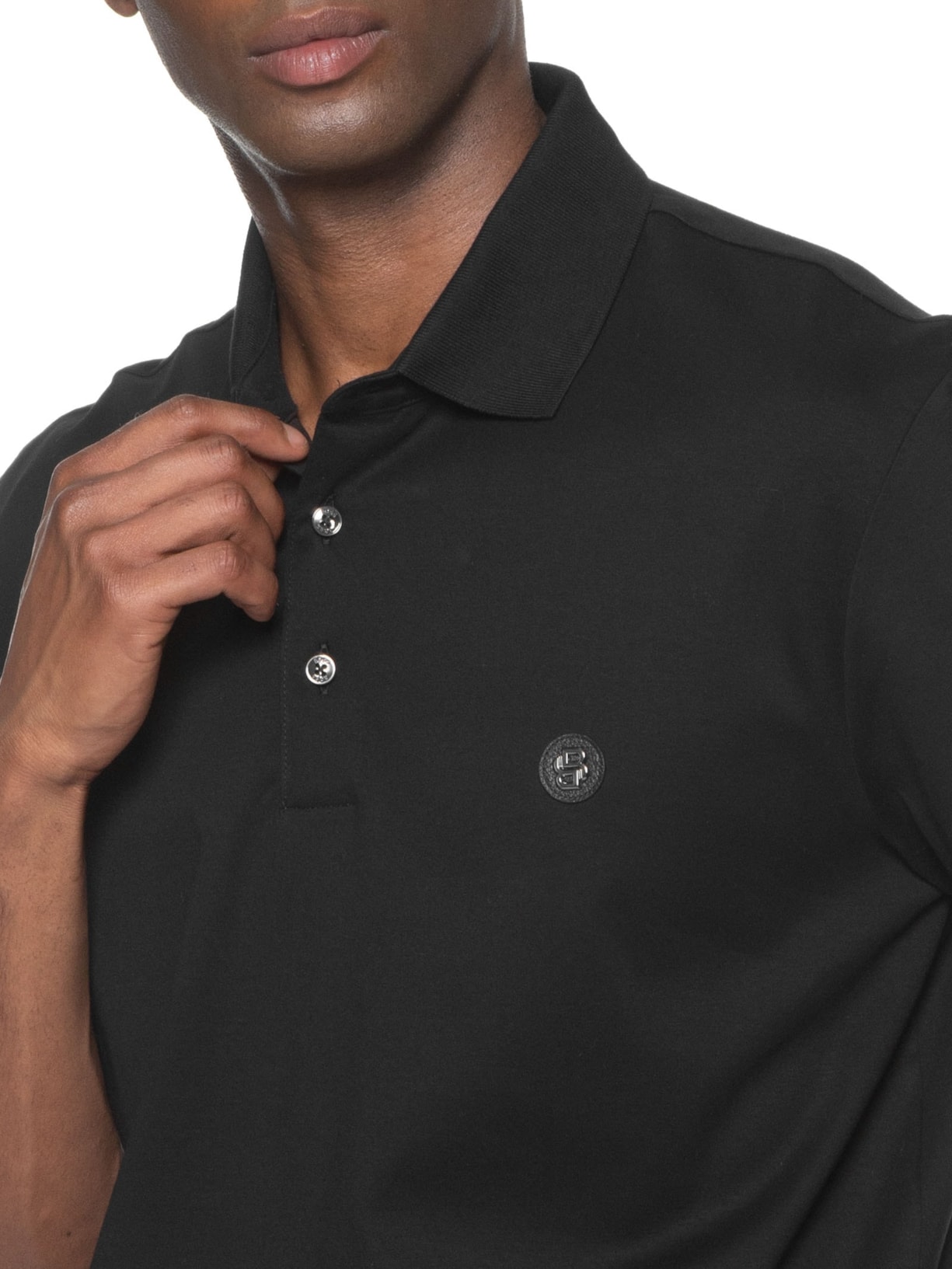 Polo Masculina Manga Curta com Aplique C-Parris Regular fit Preto Boss
