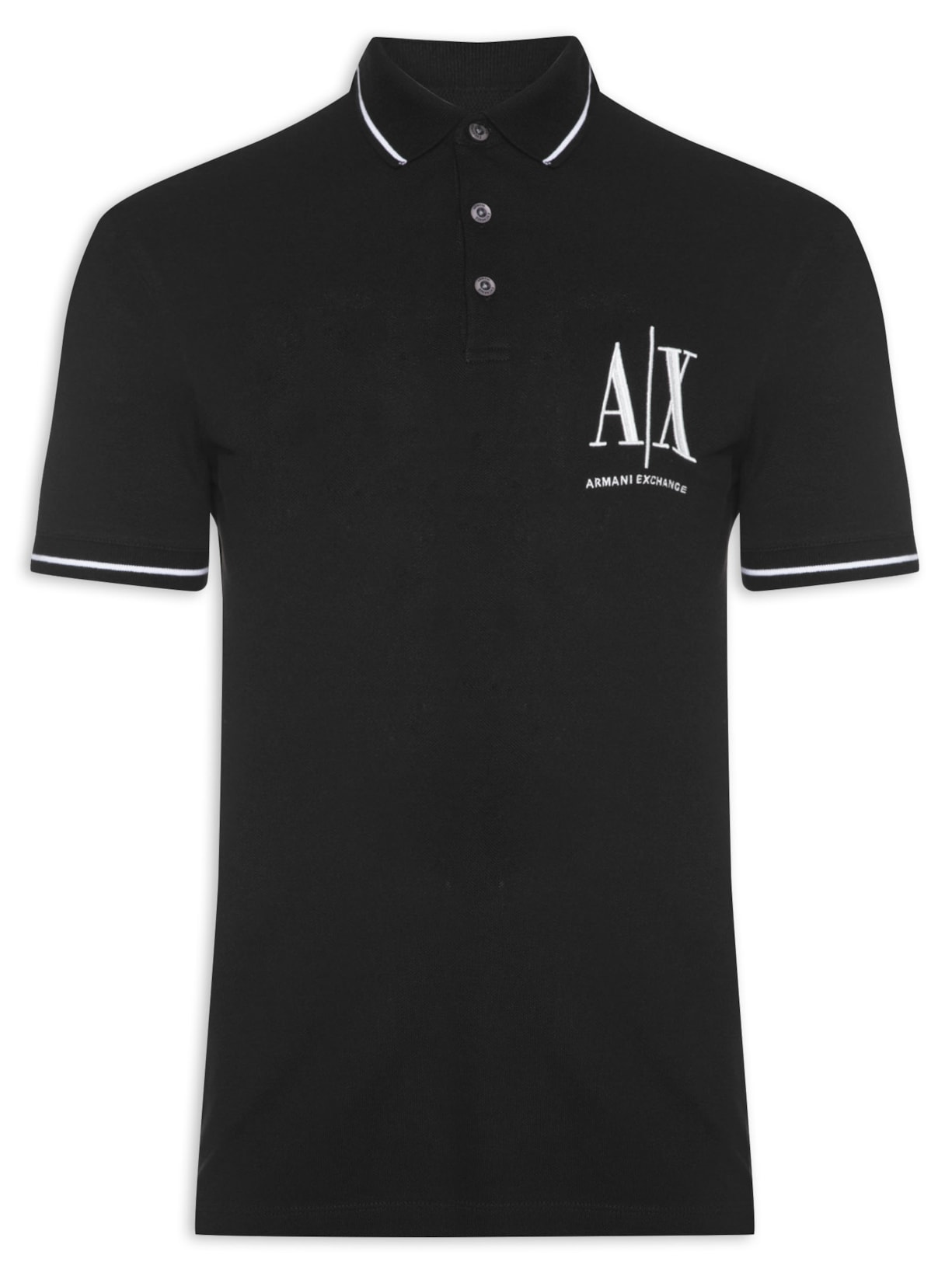 Polo Masculina Manga Curta com Friso AX - Preto