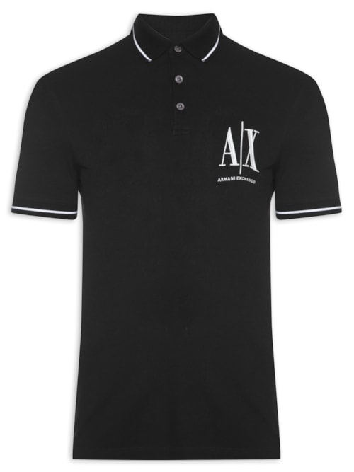 Polo Masculina Manga Curta com Friso AX - Preto