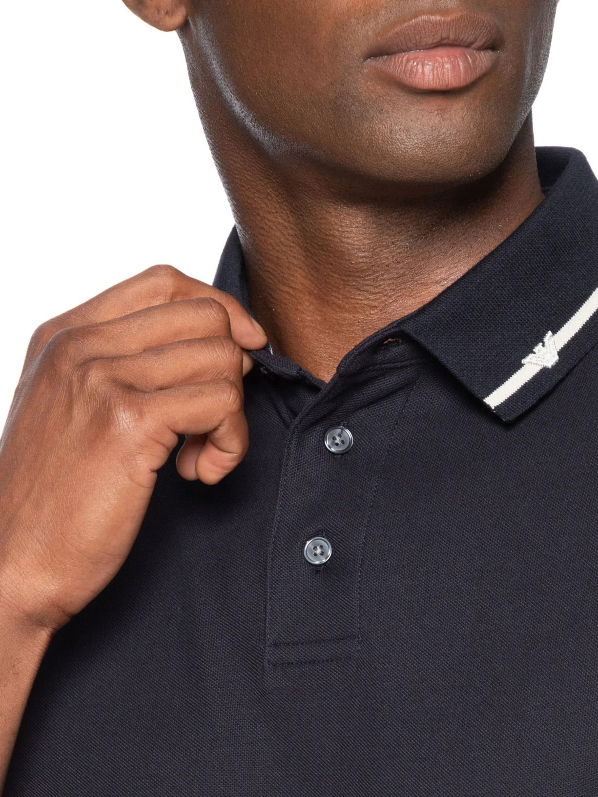 Polo Masculina Manga Curta Com Friso Azul Emporio Armani