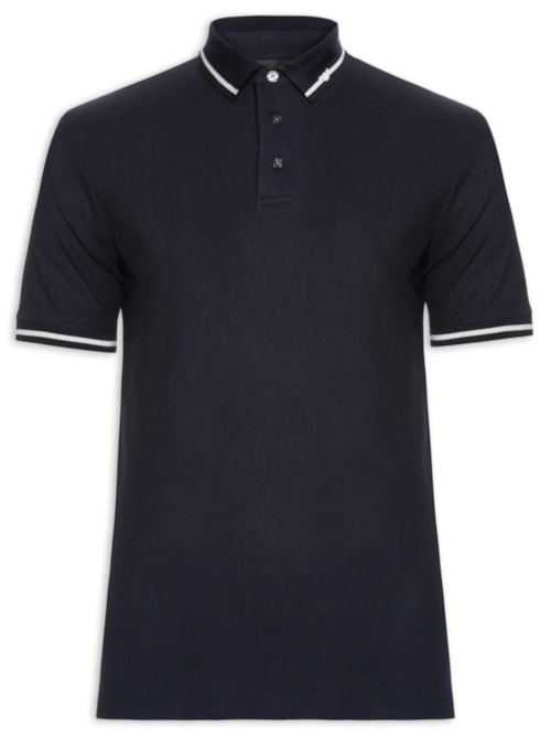 Polo Masculina Manga Curta Com Friso - Azul