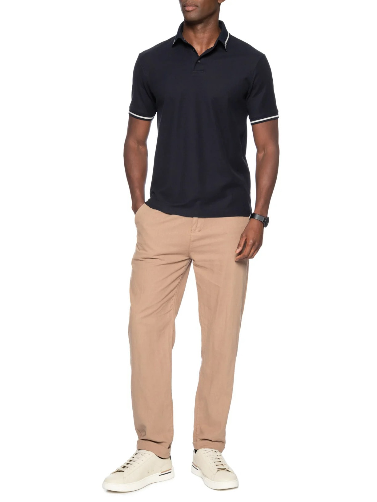 Polo Masculina Manga Curta Com Friso Azul Emporio Armani