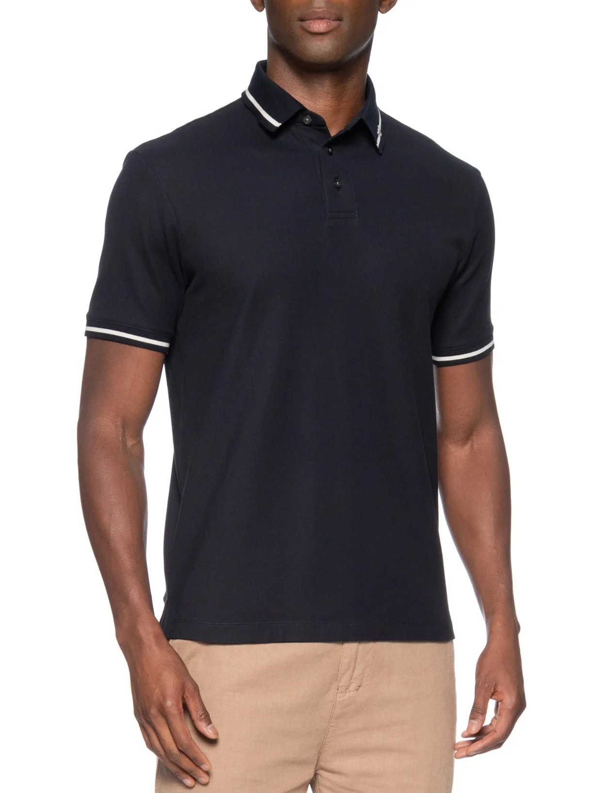 Polo Masculina Manga Curta Com Friso Azul Emporio Armani