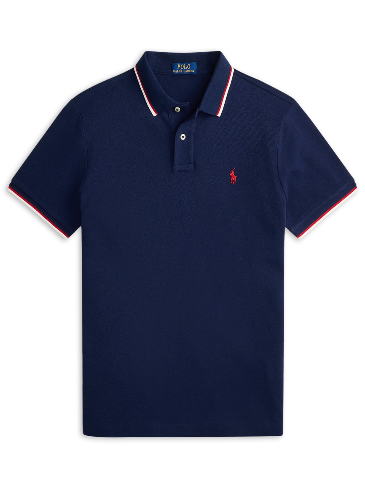 Polo Masculina Manga Curta Com Friso Azul Polo Ralph Lauren