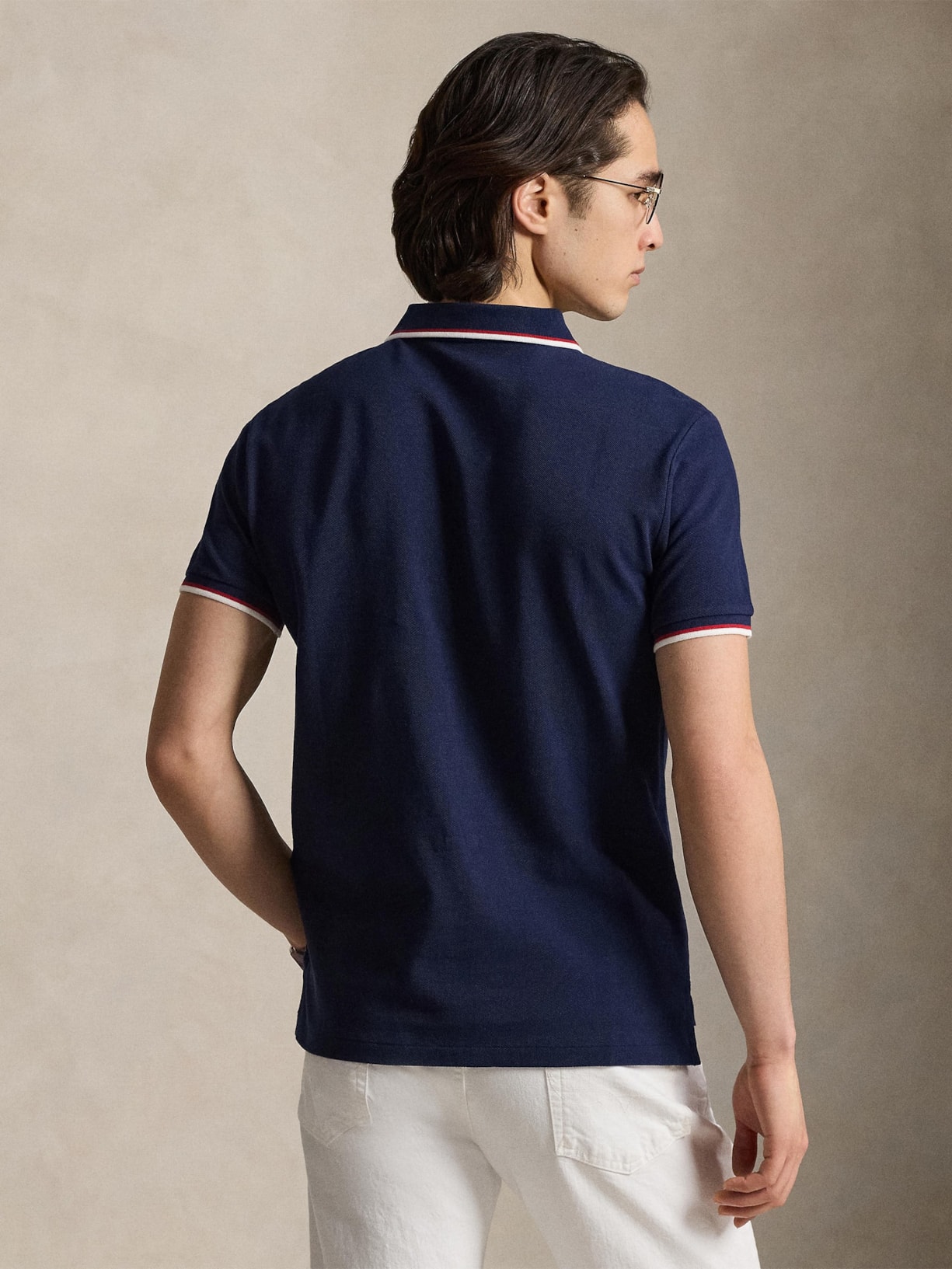 Polo Masculina Manga Curta Com Friso Azul Polo Ralph Lauren