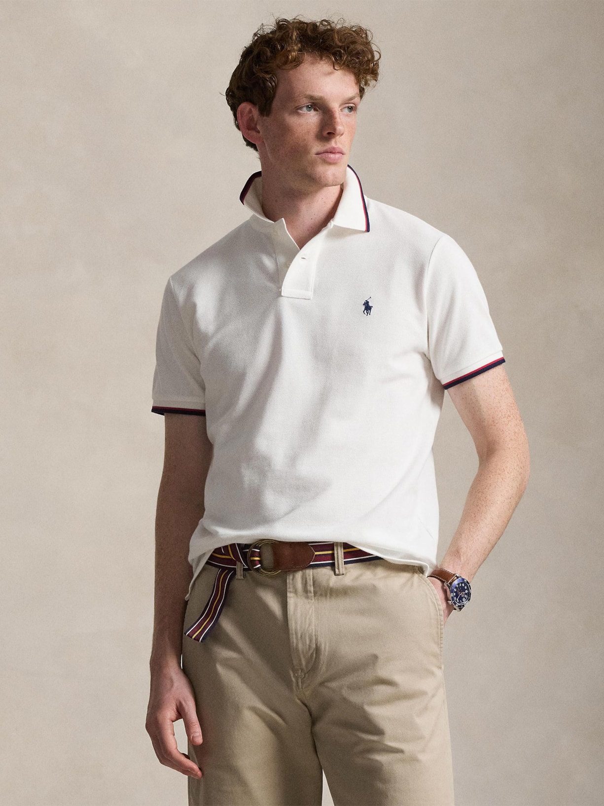 Polo Masculina Manga Curta Com Friso Branco Polo Ralph Lauren