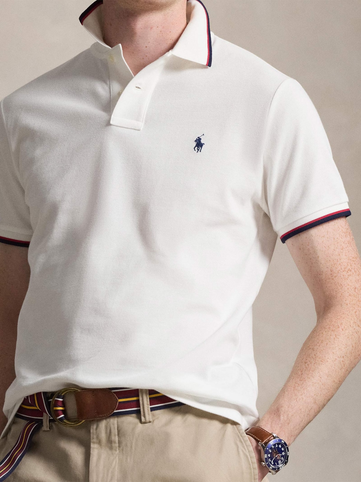 Polo Masculina Manga Curta Com Friso Branco Polo Ralph Lauren
