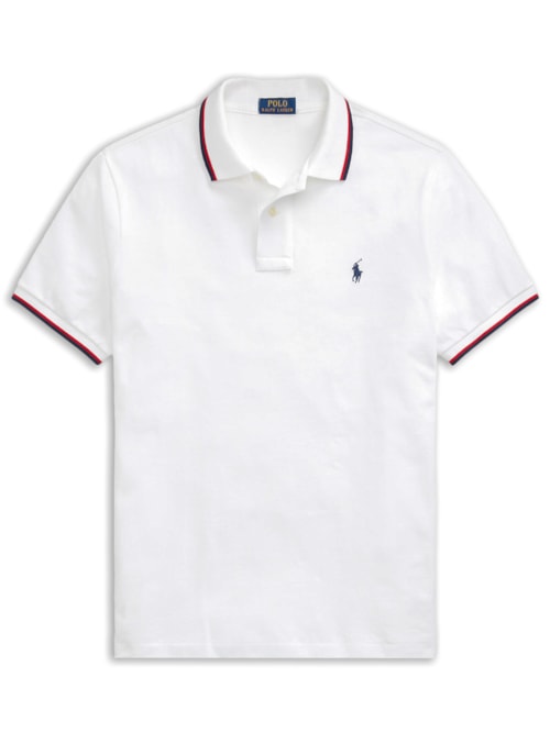 Polo Masculina Manga Curta Com Friso - Branco