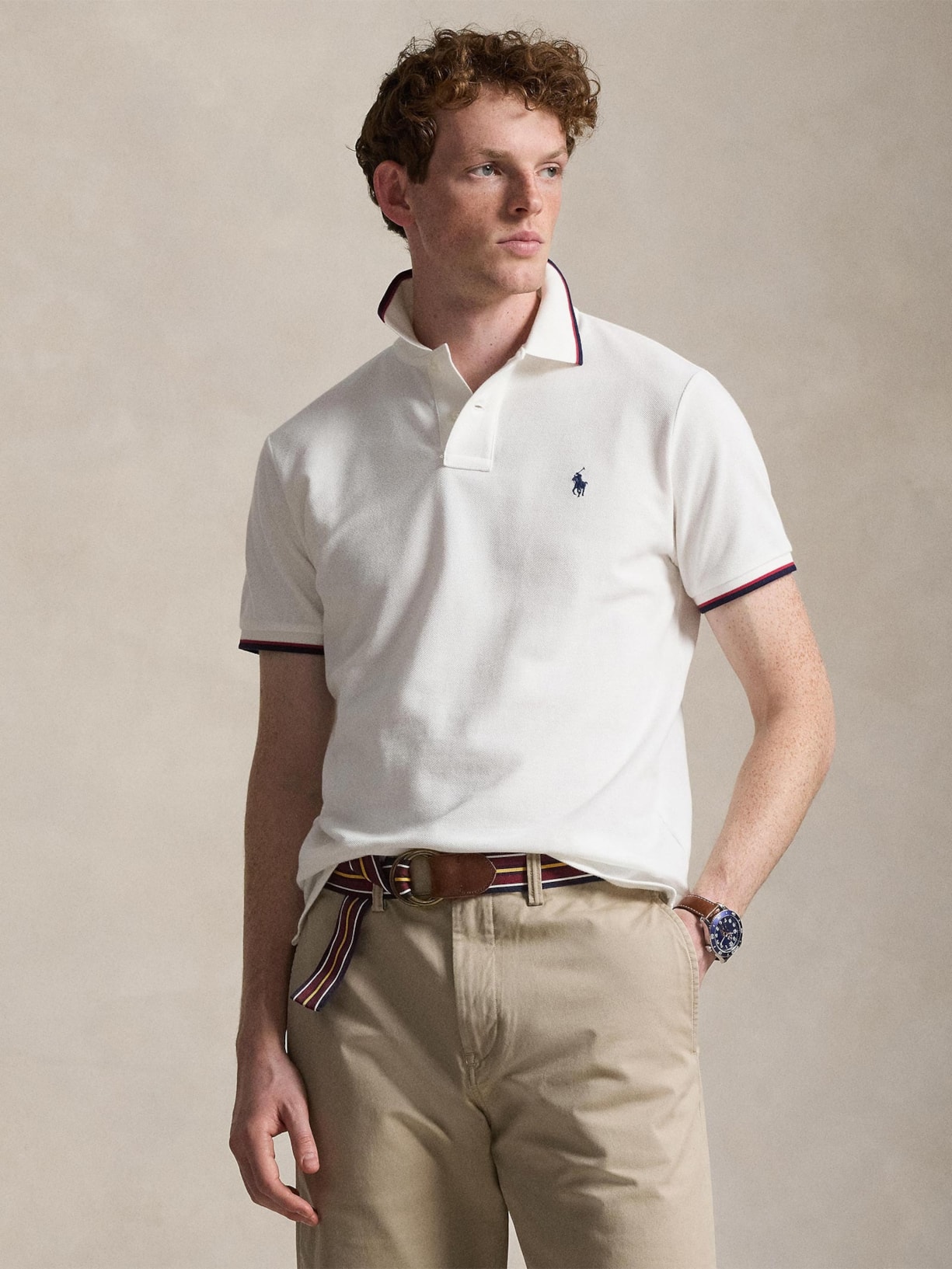 Polo Masculina Manga Curta Com Friso Branco Polo Ralph Lauren