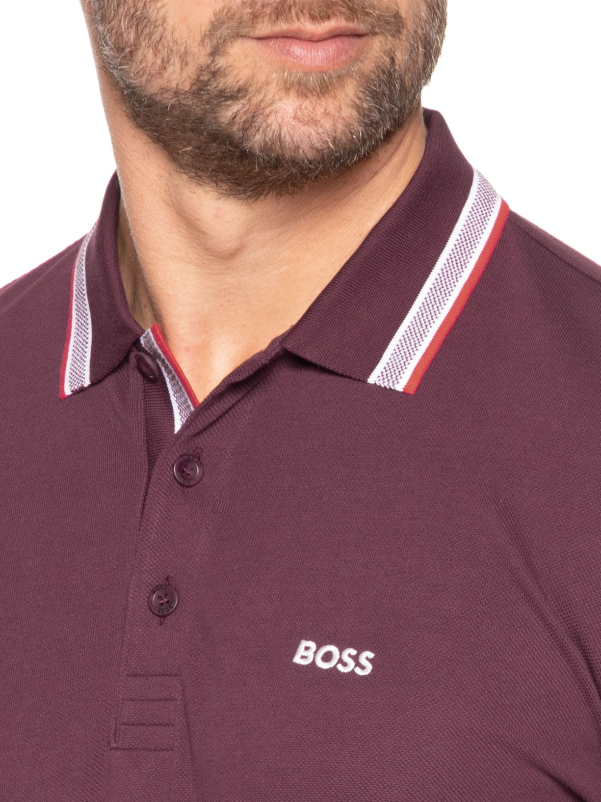 Polo Masculina Manga Curta com Friso Paddy Vinho Boss