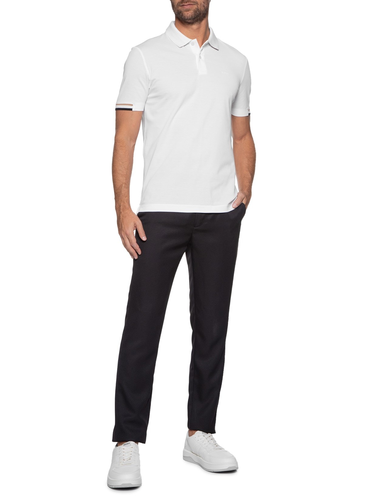 Polo Masculina Manga Curta com Friso Parlay 147 Off White Boss