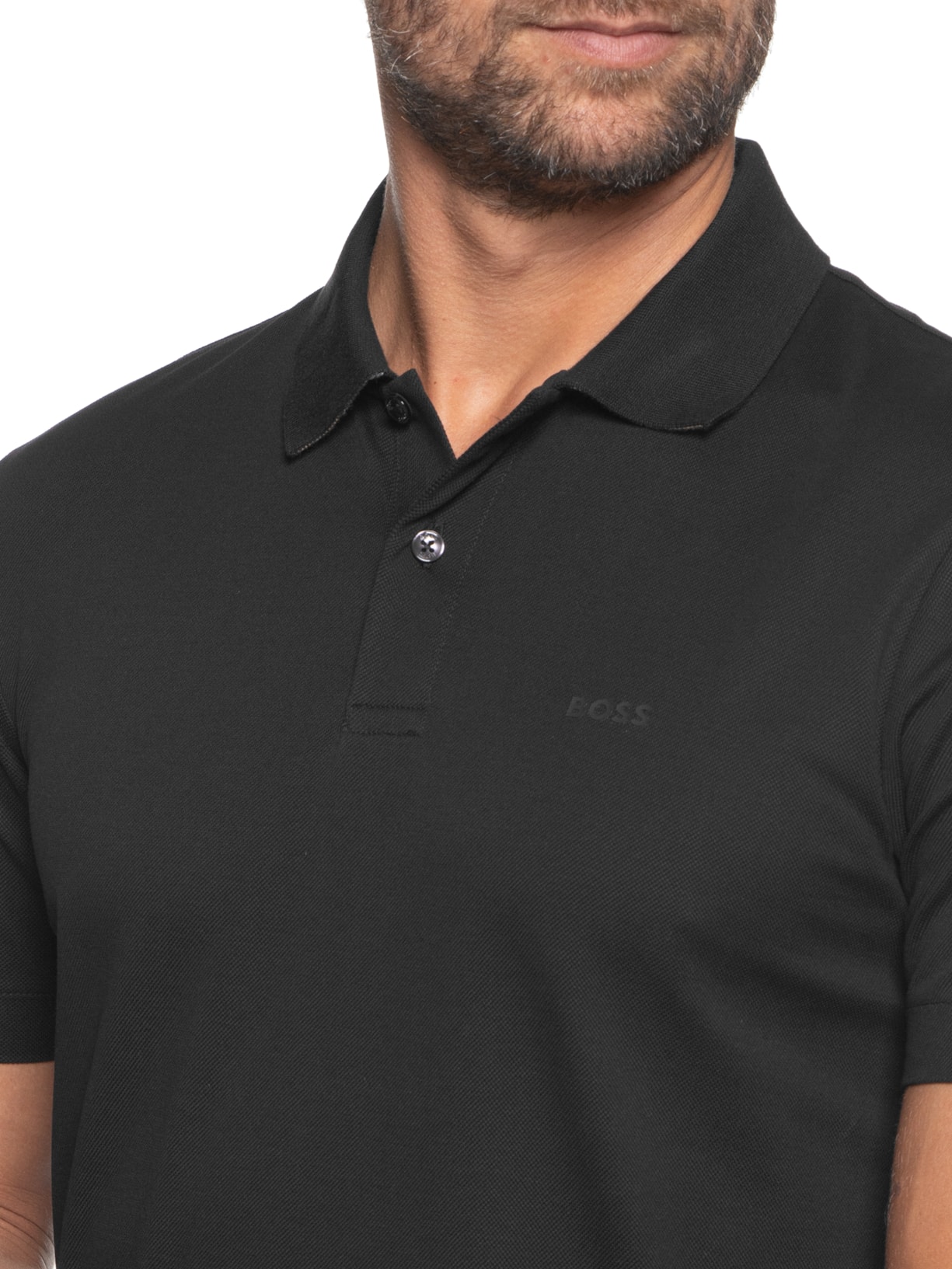 Polo Masculina Manga Curta com Friso Parlay 147 Preto Boss