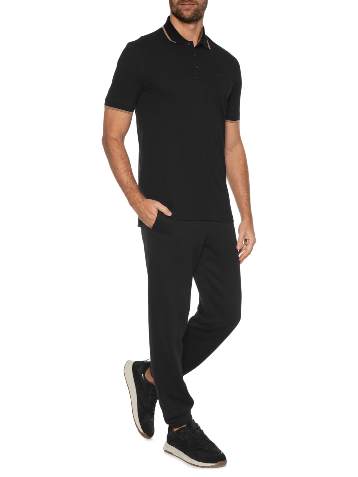 Polo Masculina Manga Curta com Friso Parlay 190 Preto Boss