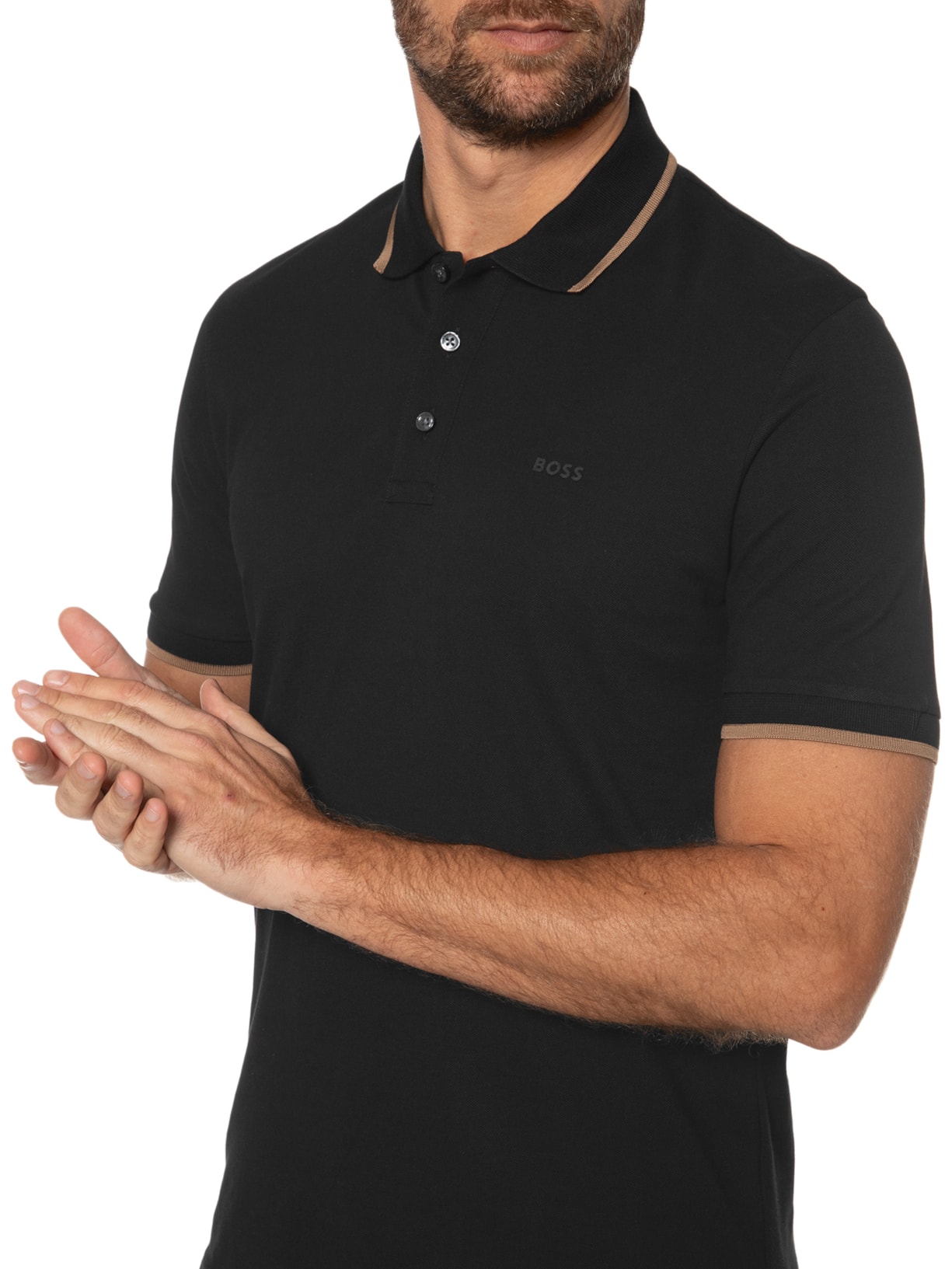 Polo Masculina Manga Curta com Friso Parlay 190 Preto Boss