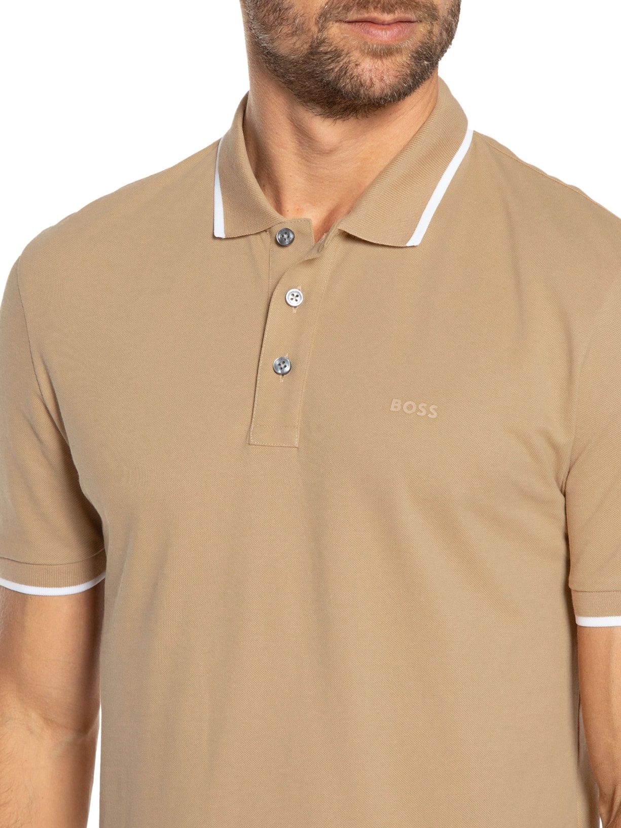 Polo Masculina Manga Curta com Friso Parlay Bege Boss