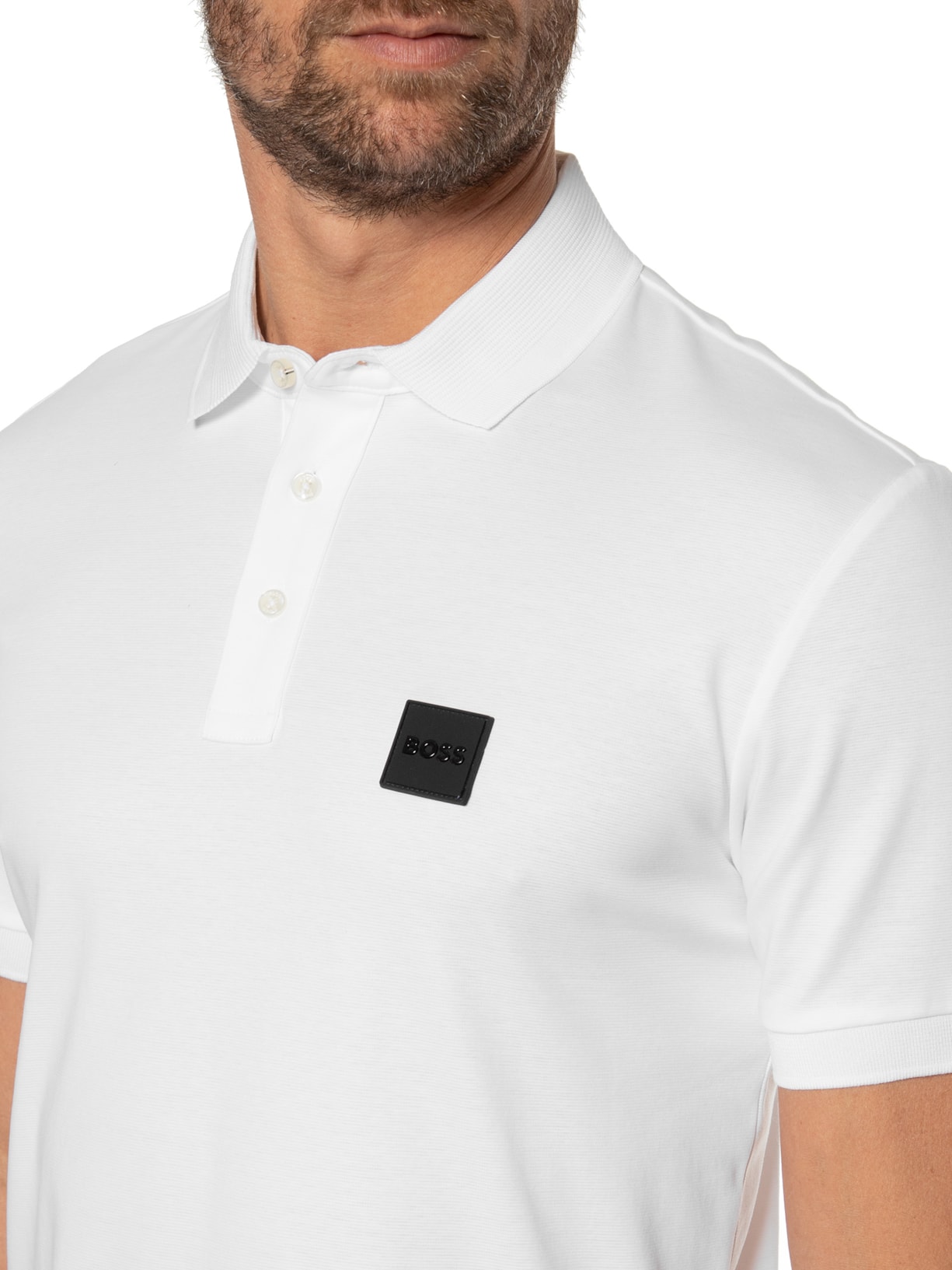 Polo Masculina Manga Curta com Friso Parlay Branco Boss