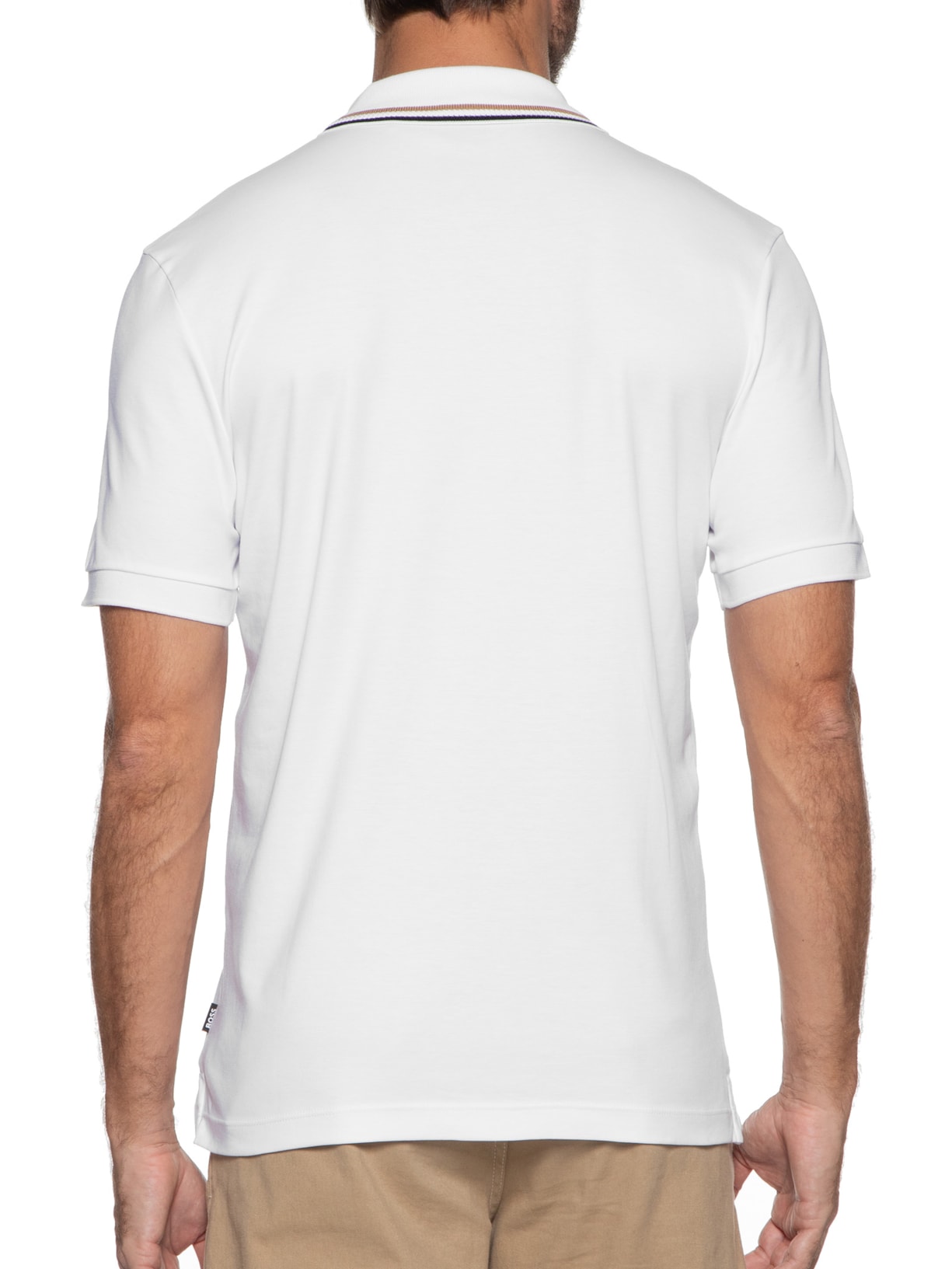 Polo Masculina Manga Curta com Friso Parlay Branco Boss