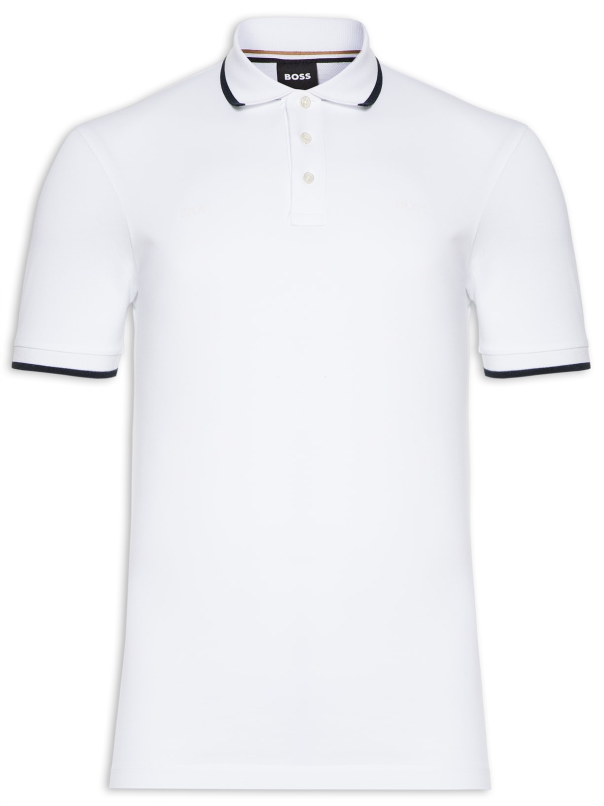 Polo Masculina Manga Curta com Friso Parlay Branco Boss