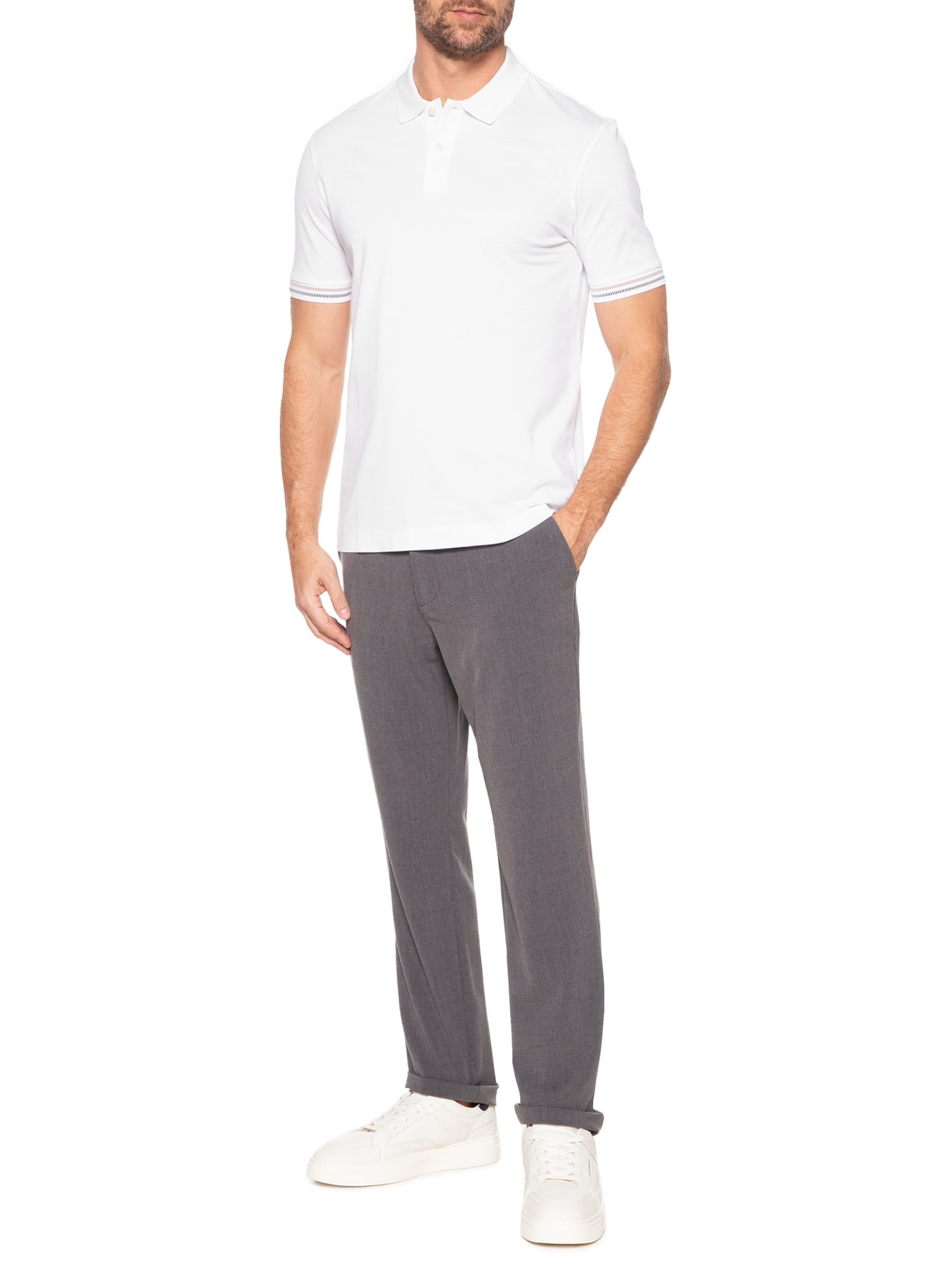 Polo Masculina Manga Curta com Friso Parlay Branco Boss