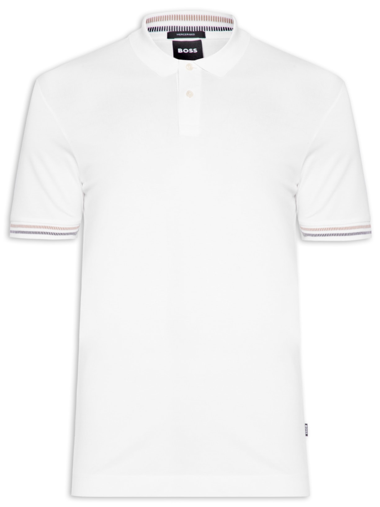 Polo Masculina Manga Curta com Friso Parlay Branco Boss