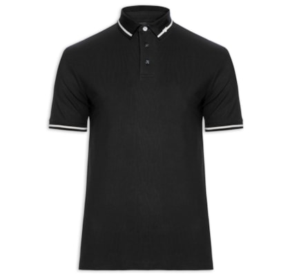 Polo Masculina Manga Curta Com Friso - Preto