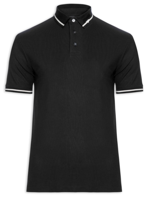 Polo Masculina Manga Curta Com Friso - Preto