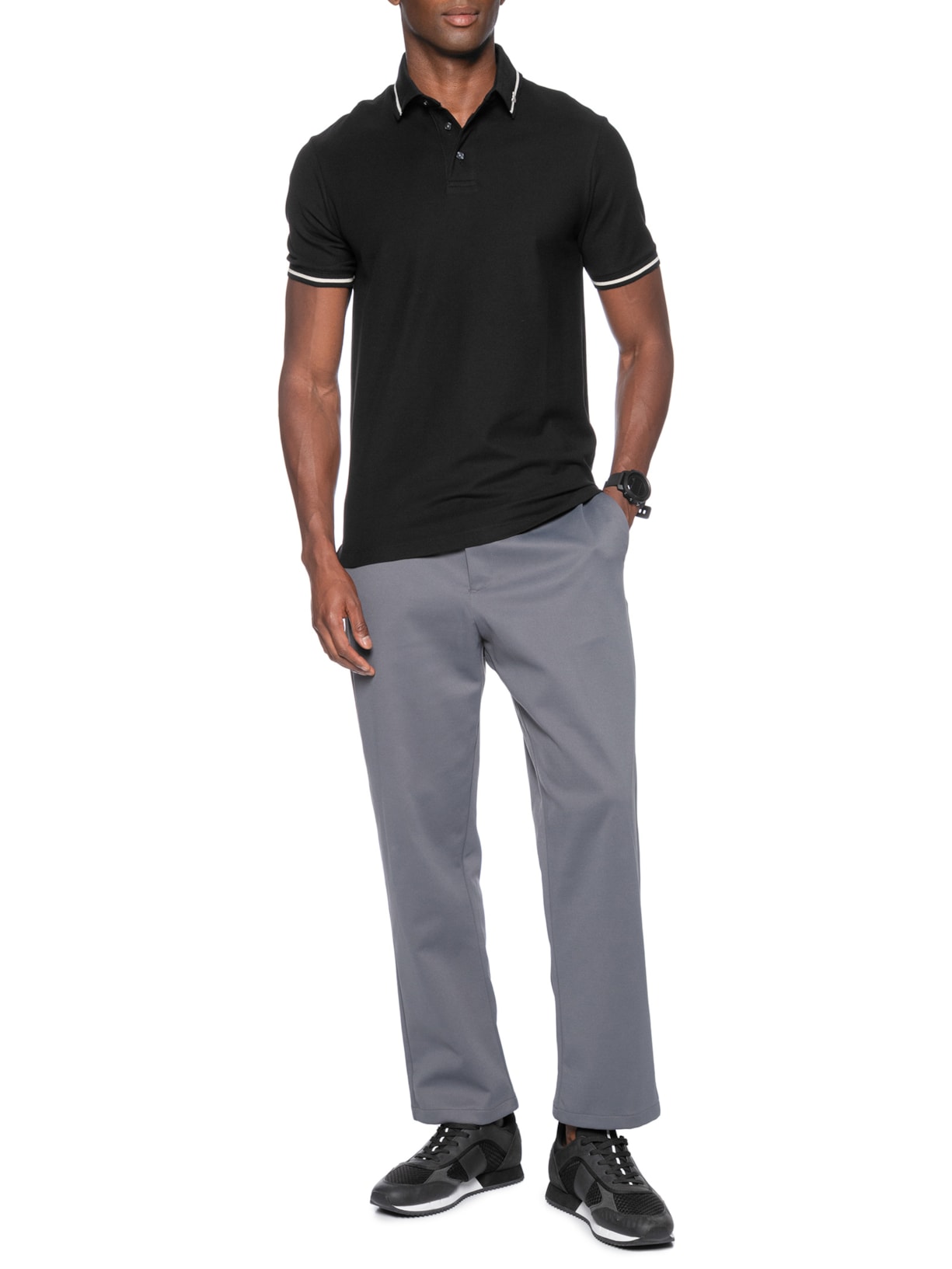 Polo Masculina Manga Curta Com Friso Preto Emporio Armani