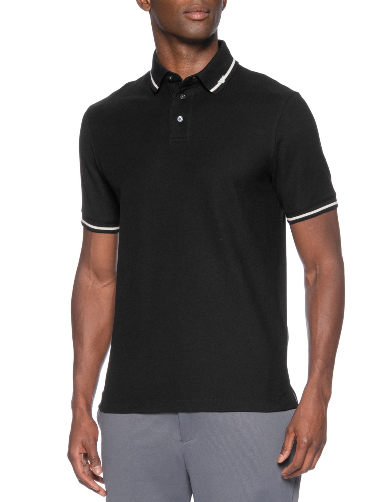 Polo Masculina Manga Curta Com Friso Preto Emporio Armani