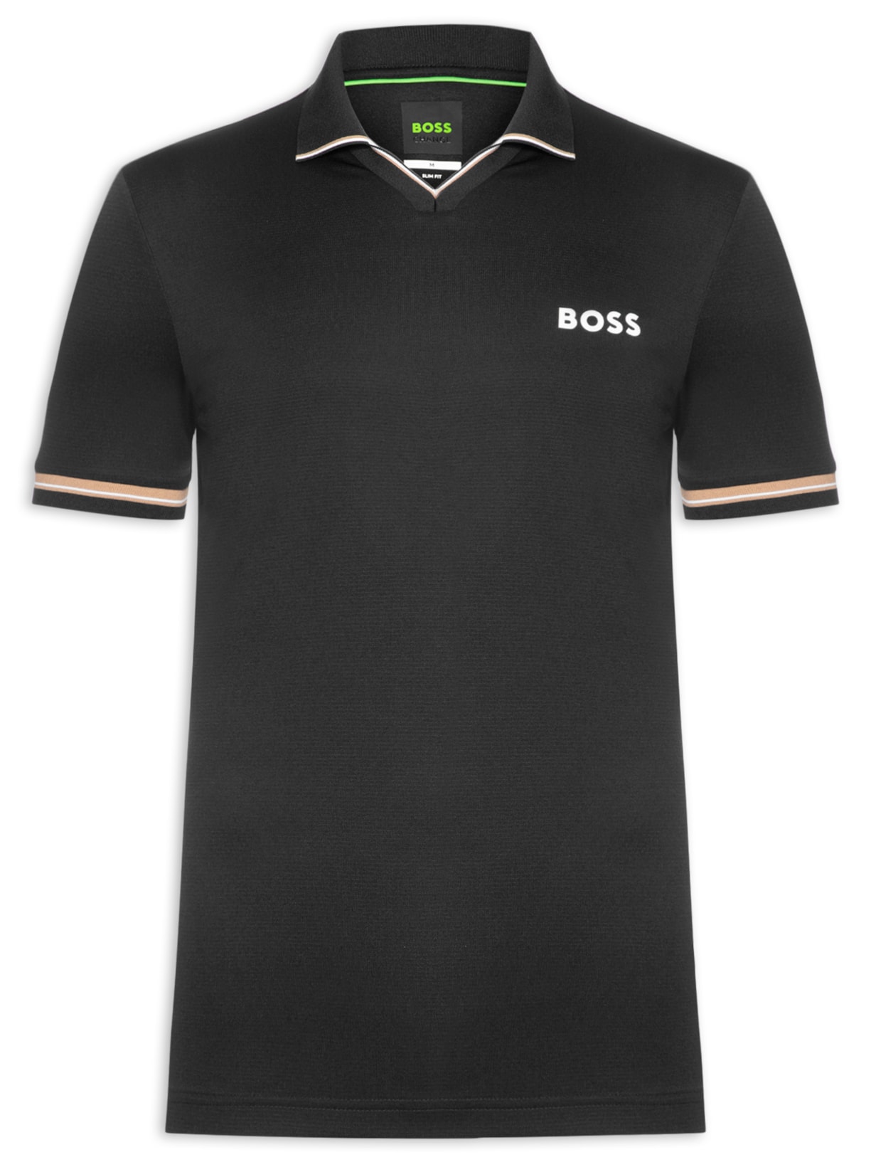 Polo Masculina Manga Curta Com Friso  Preto Boss