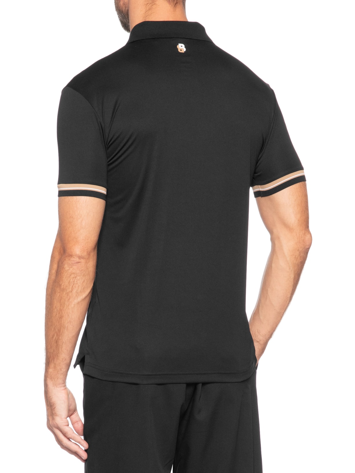 Polo Masculina Manga Curta Com Friso  Preto Boss