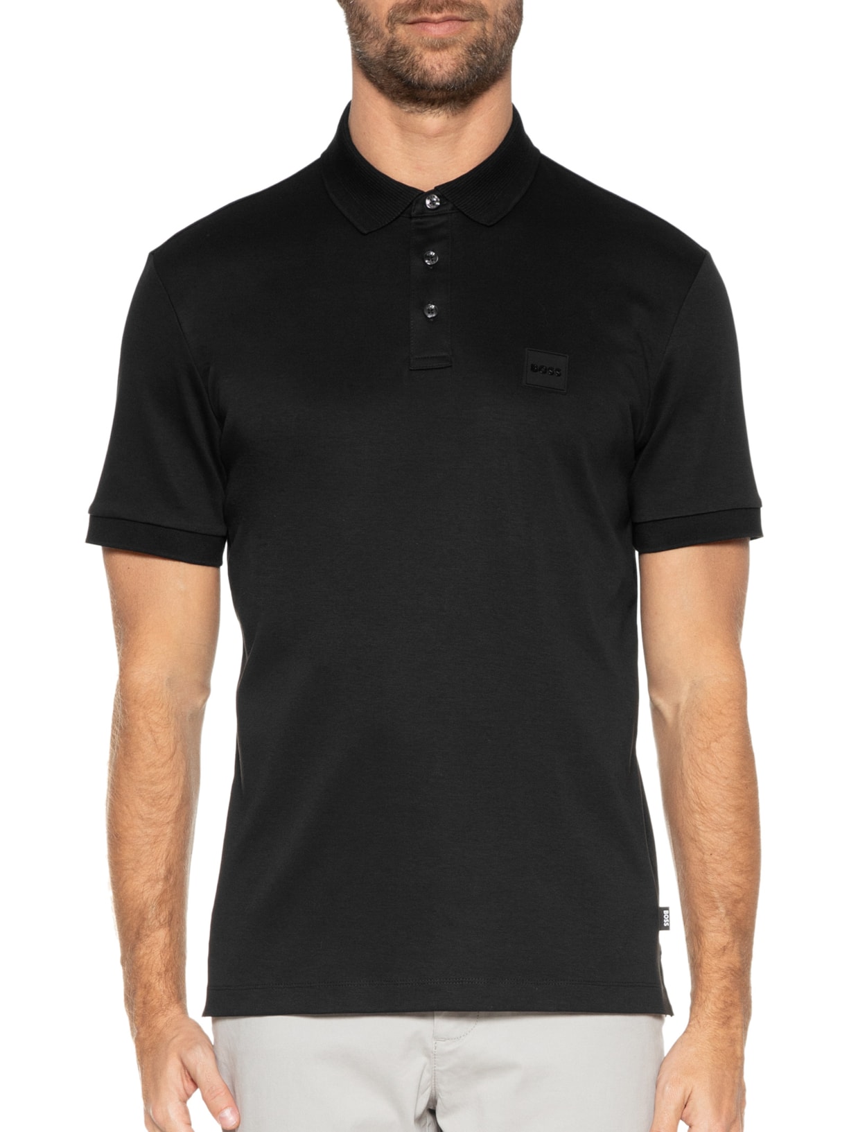Polo Masculina Manga Curta com Logo Tag Parlay 143 Preto Boss