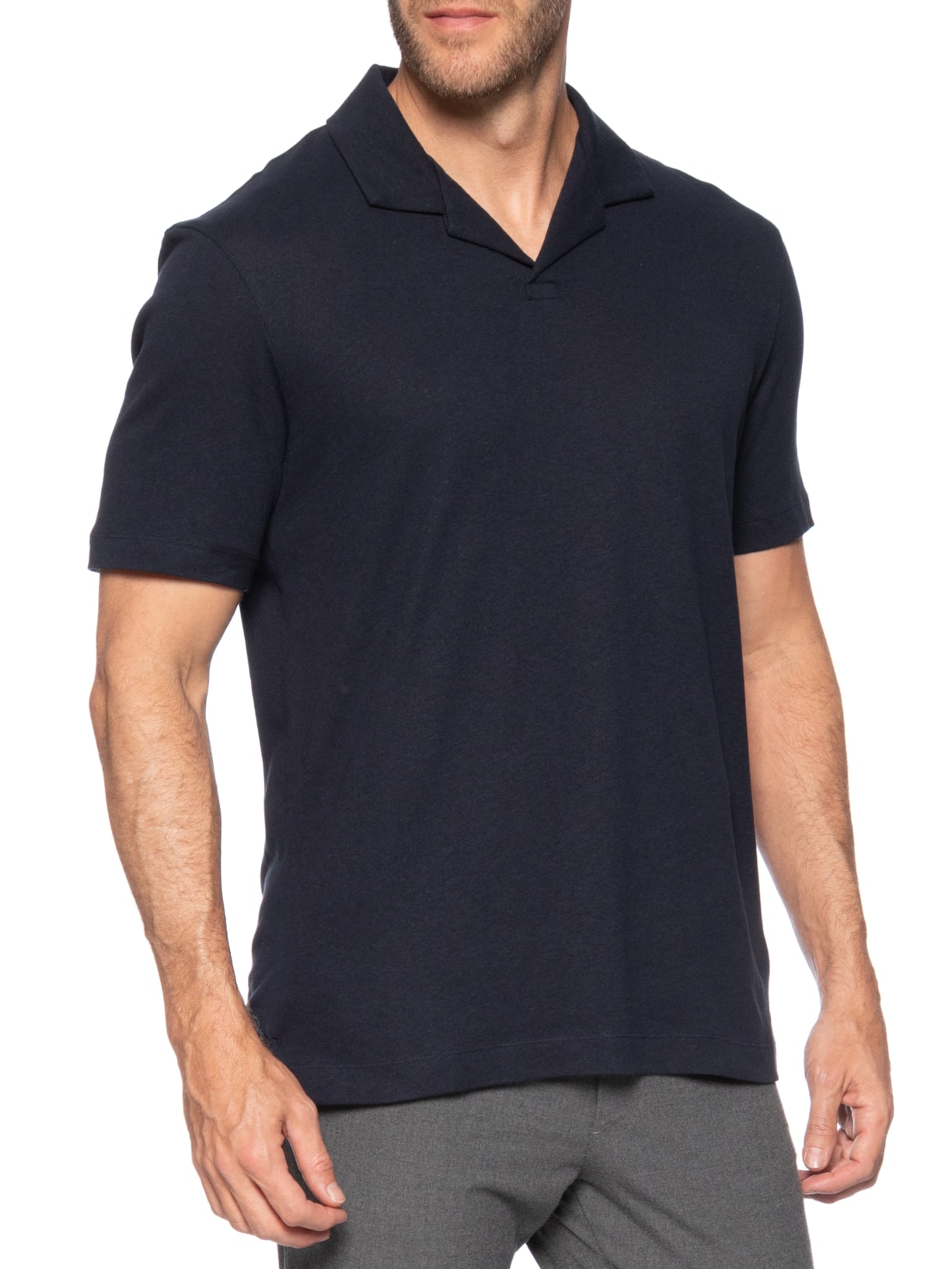 Polo Masculina Manga Curta de Linho H Ponti  Azul Boss