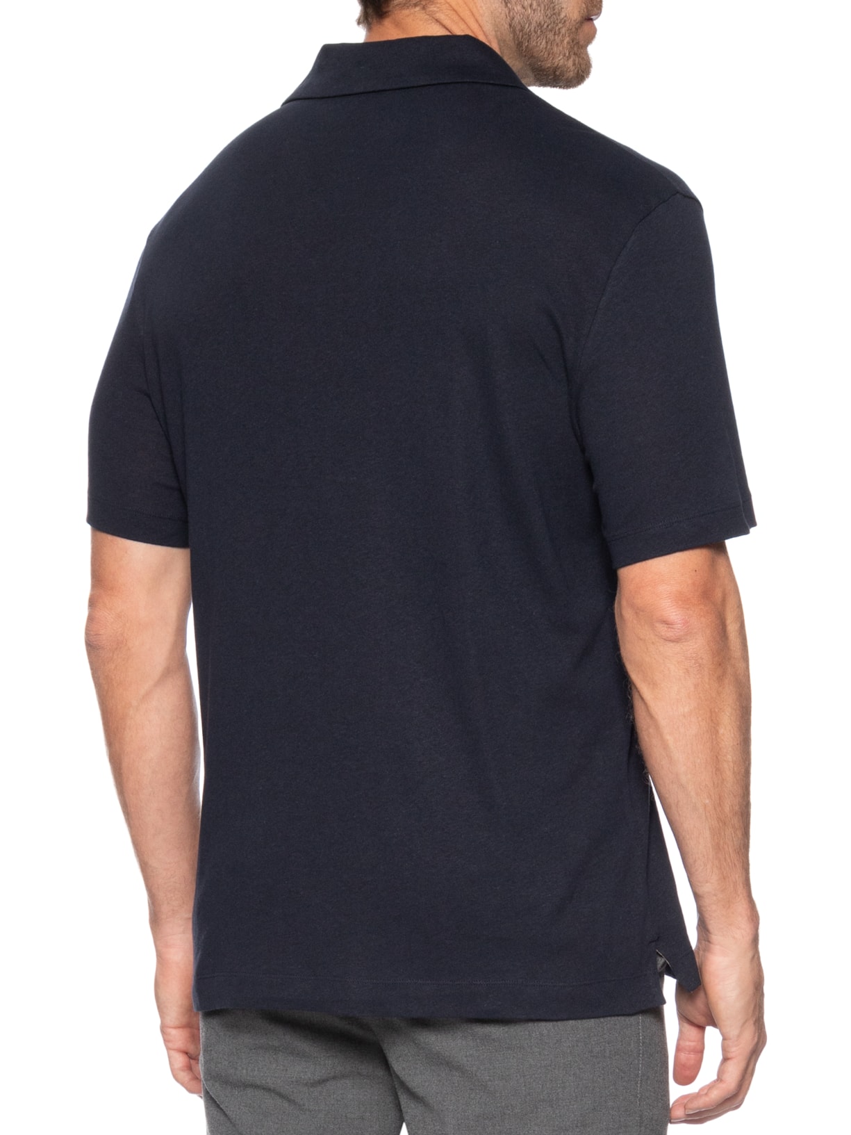 Polo Masculina Manga Curta de Linho H Ponti  Azul Boss