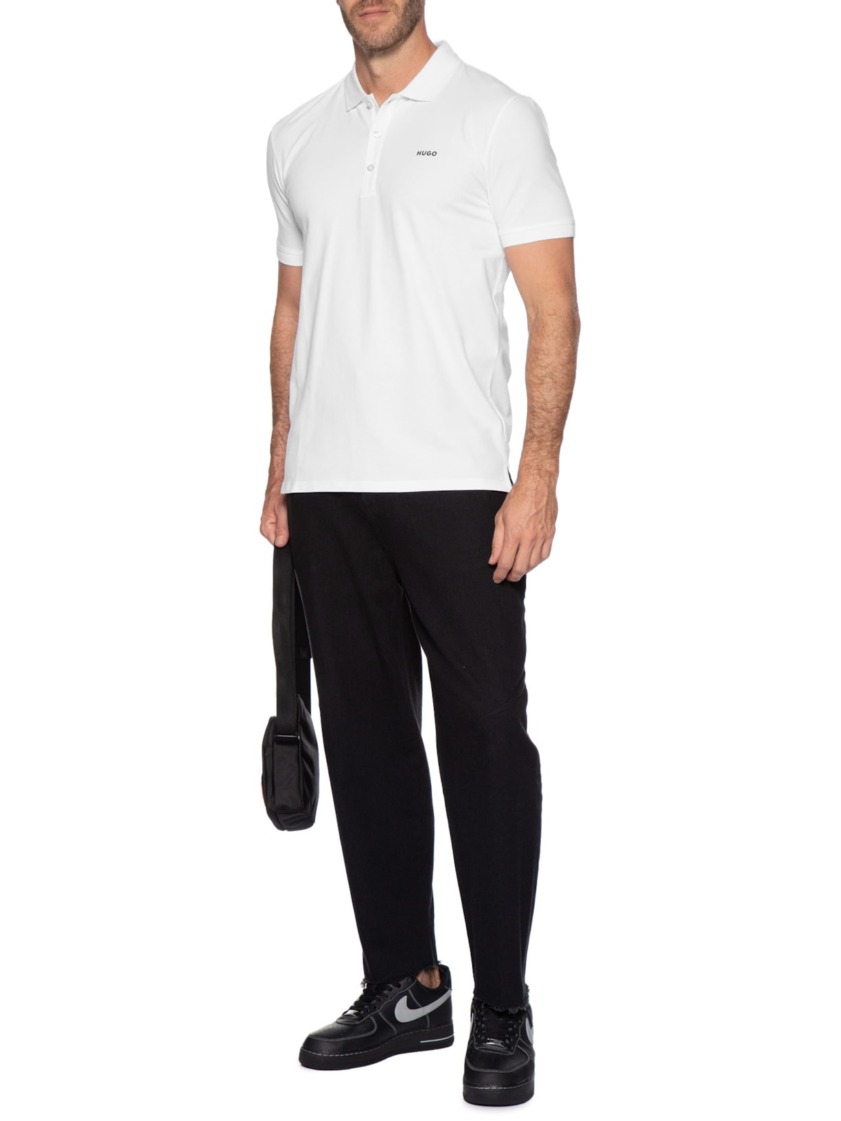 Polo Masculina Manga Curta Dinos Branco Hugo