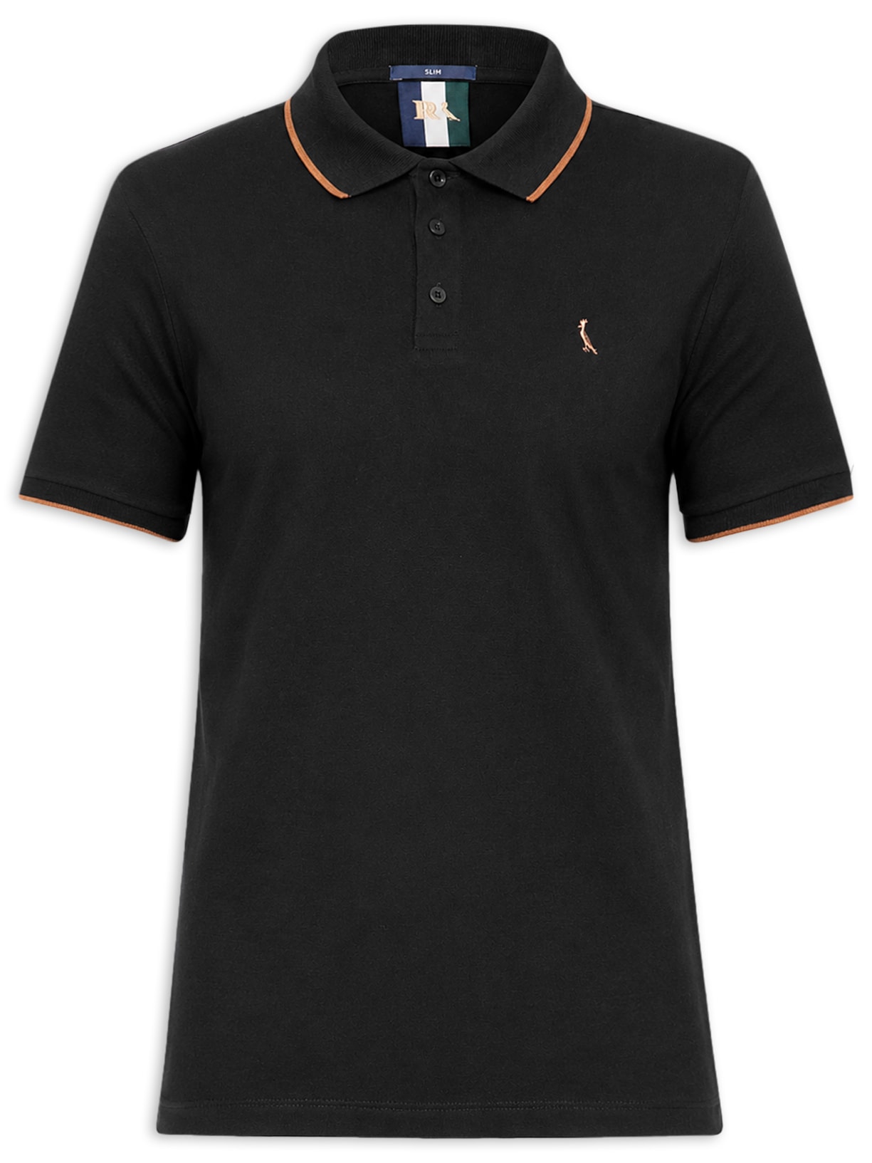 Polo Masculina Manga Curta Exuto Friso Único Preto Reserva