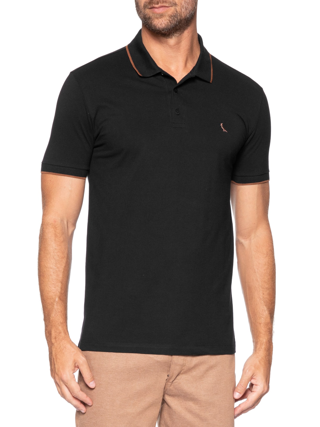 Polo Masculina Manga Curta Exuto Friso Único Preto Reserva