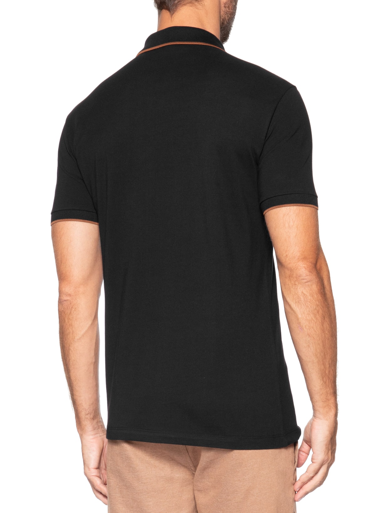 Polo Masculina Manga Curta Exuto Friso Único Preto Reserva