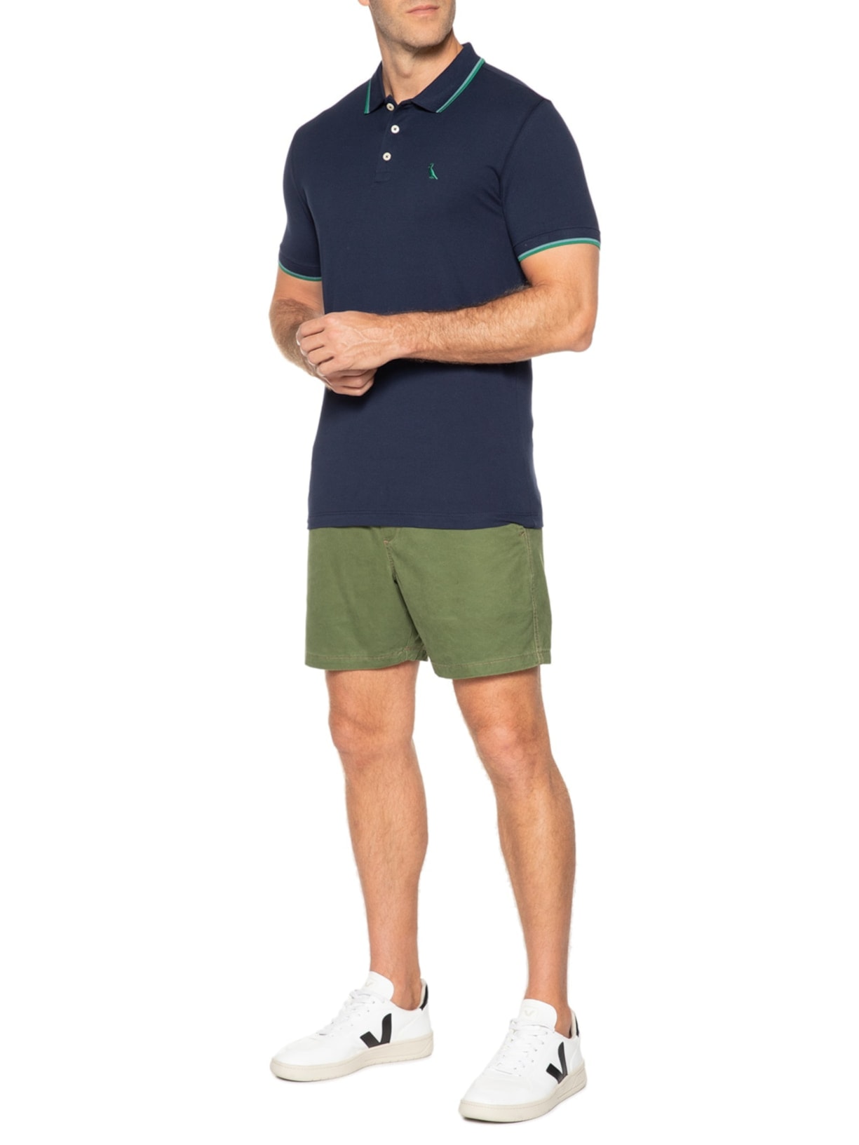 Pólo Masculina Manga Curta Friso Duplo Azul Reserva