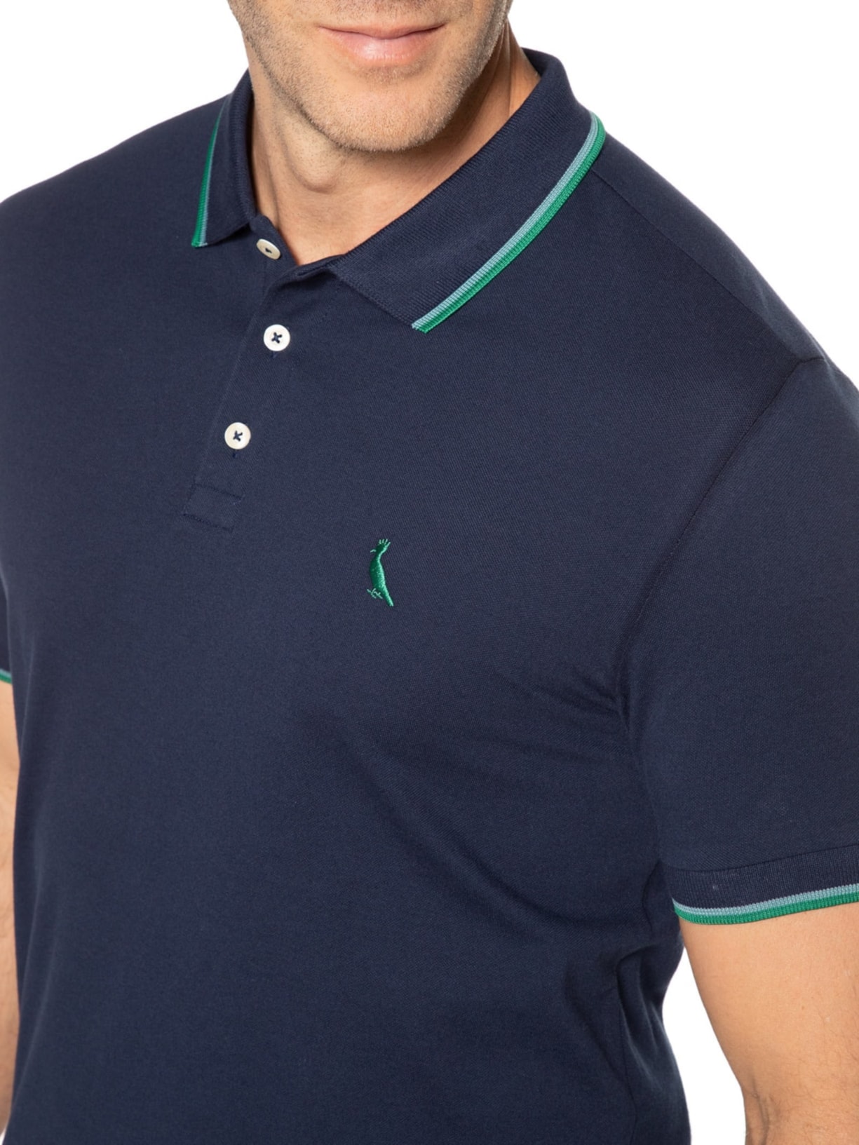 Pólo Masculina Manga Curta Friso Duplo Azul Reserva