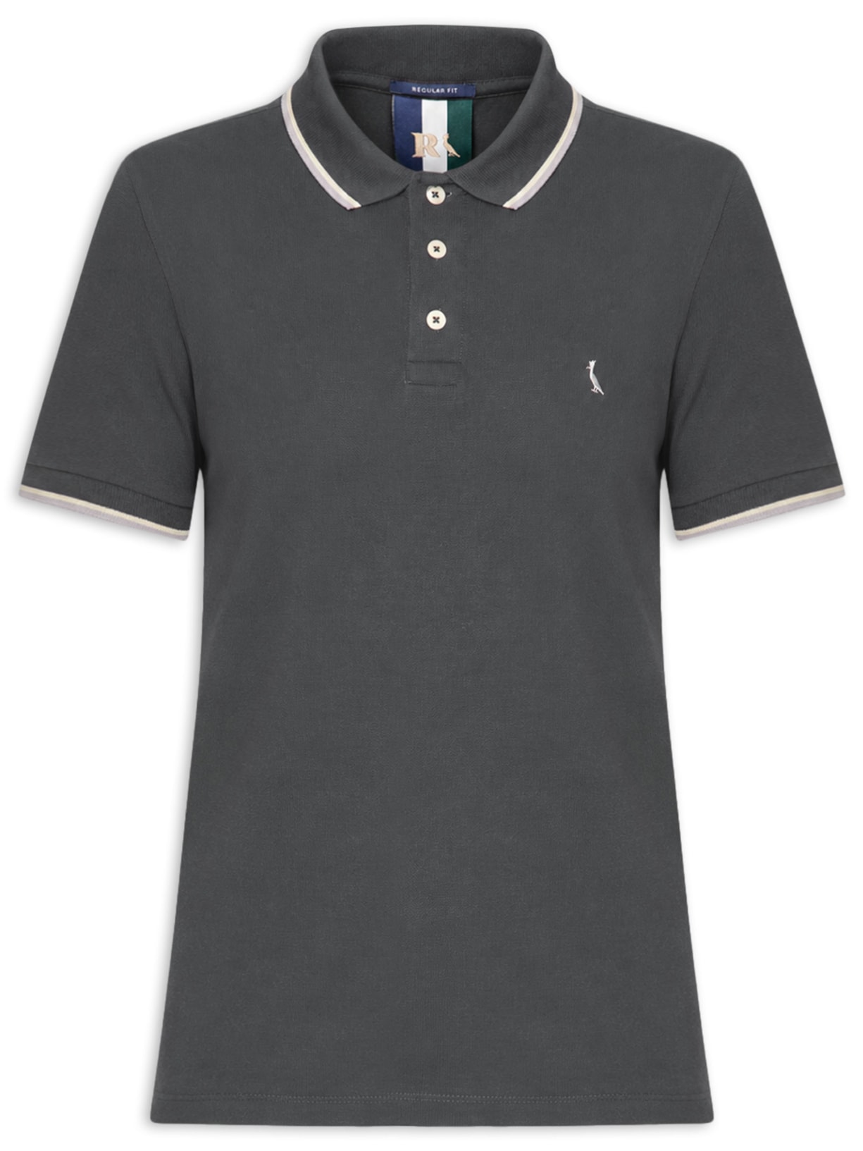 Polo Masculina Manga Curta Friso Duplo Cinza Reserva