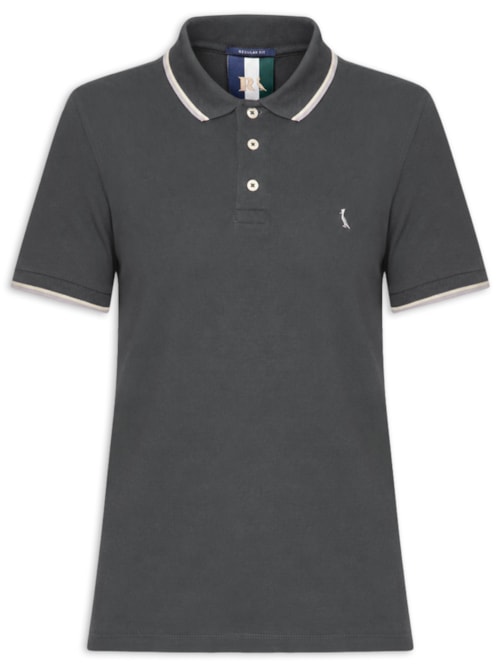 Polo Masculina Manga Curta Friso Duplo - Cinza